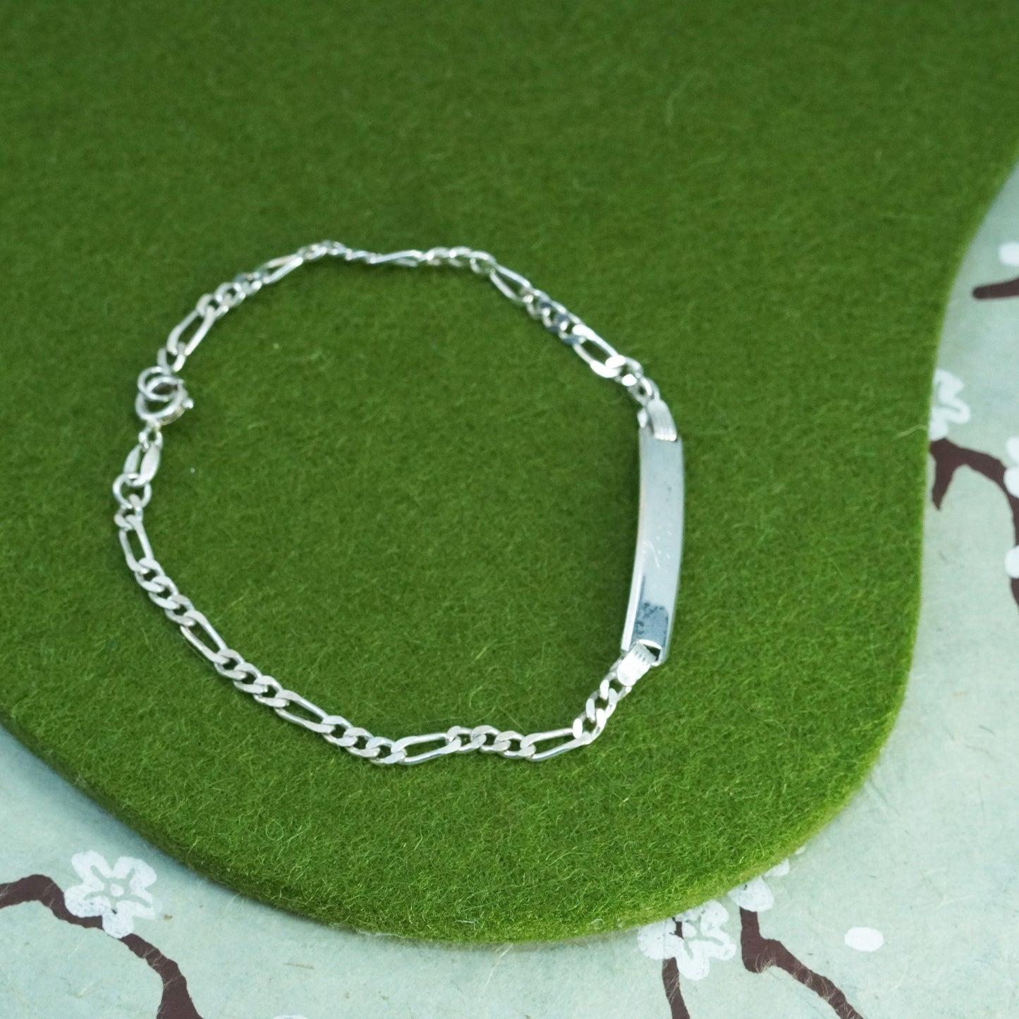 7” Sterling silver handmade bracelet, 925 figaro chain with name tag Haley