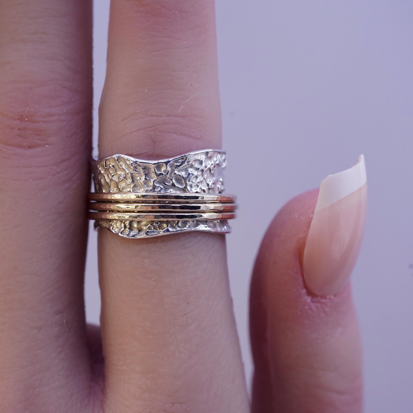Size 5.5, Silpada two tone sterling silver band brass rings, 925 spinner ring