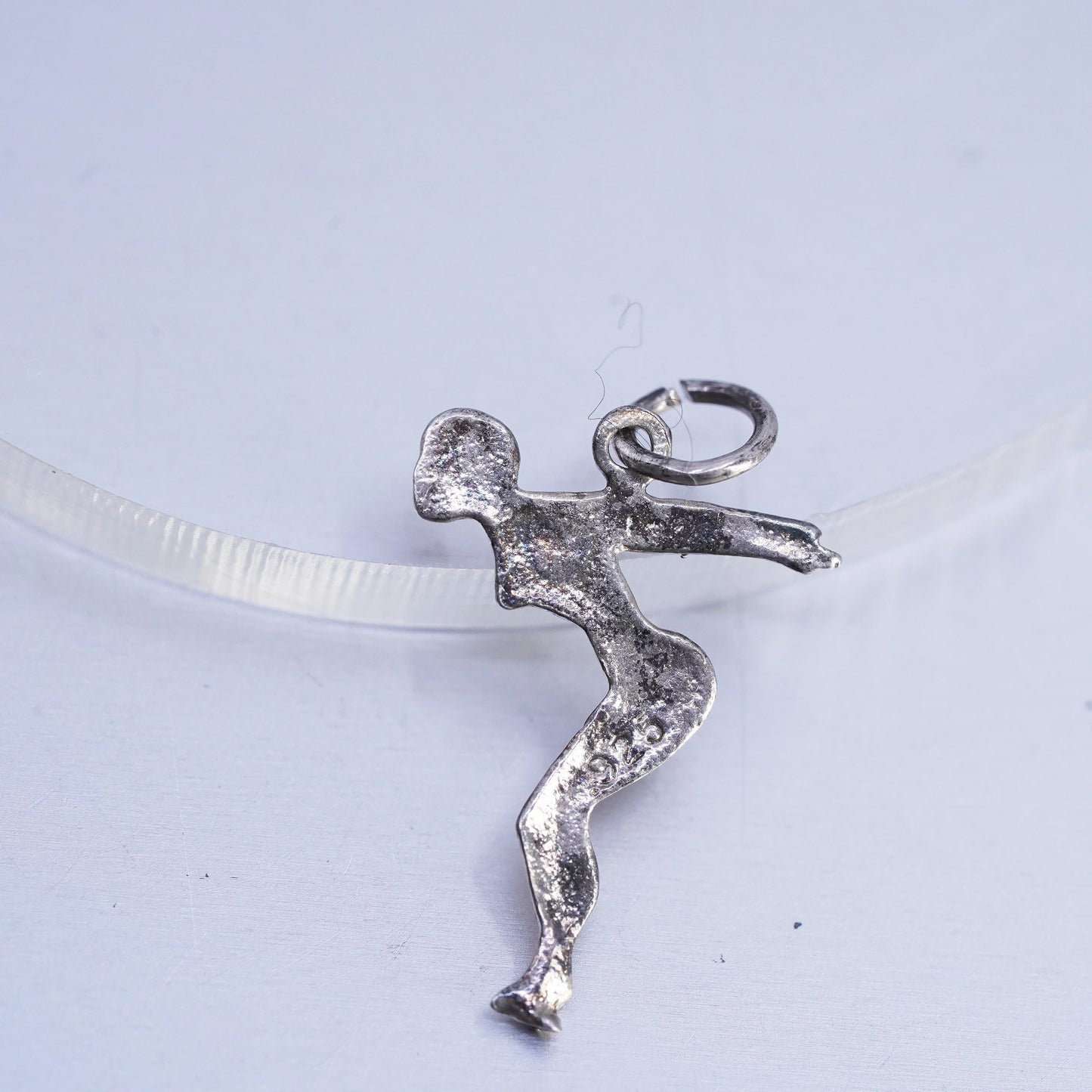 Vintage sterling 925 silver handmade swimmer gymnast figure pendant charm
