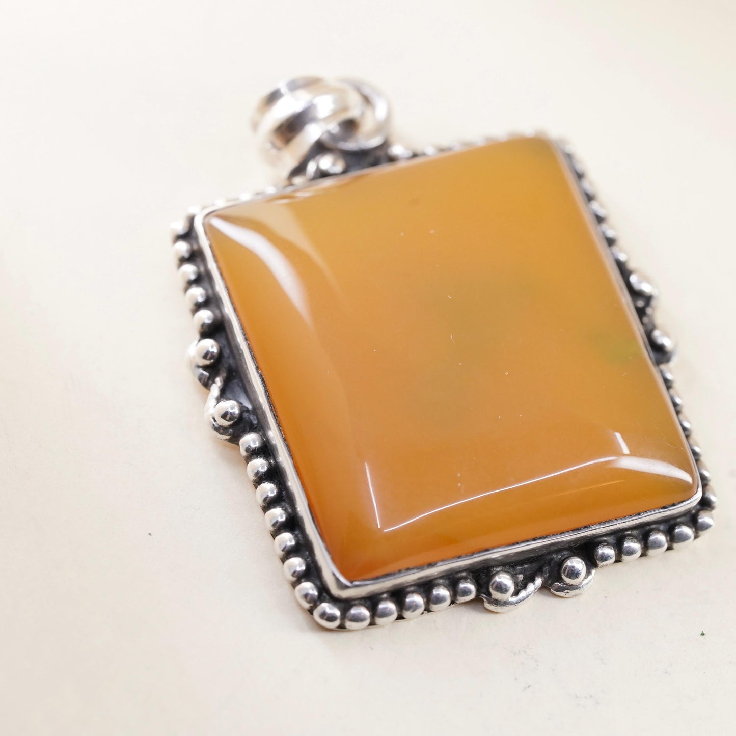 Sterling 925 Silver Orange Agate Pendant, handmade Large Carnelian Chalcedony