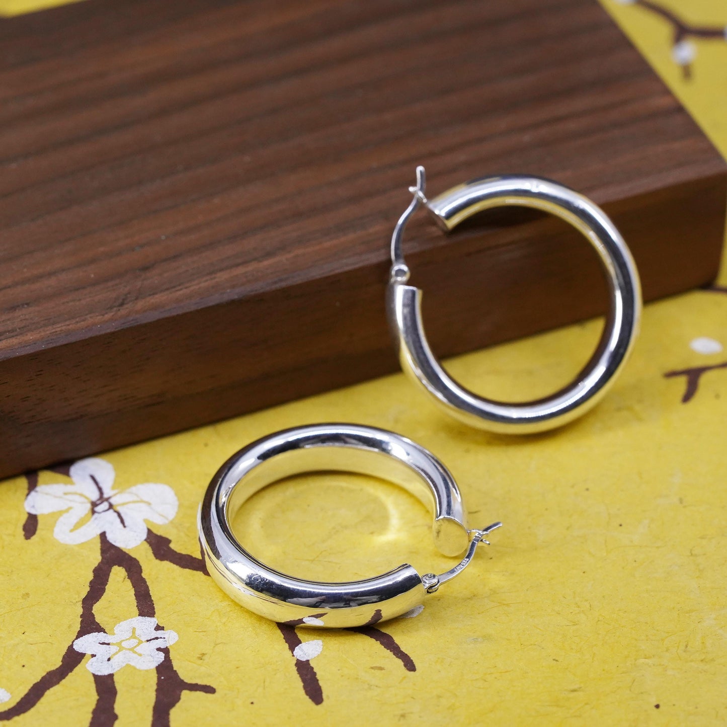 1.5", vintage Sterling silver handmade earrings, bold 925 silver hoops