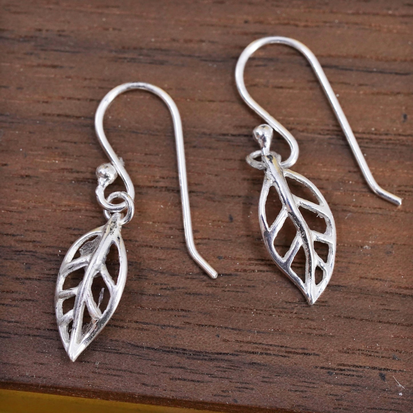 Vintage Sterling silver handmade earrings, 925 leaf dangles