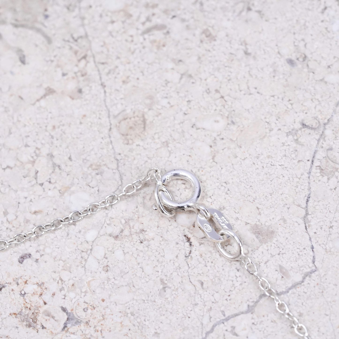 18”, vintage Sterling silver necklace, 925 circle chain with teardrop pendant