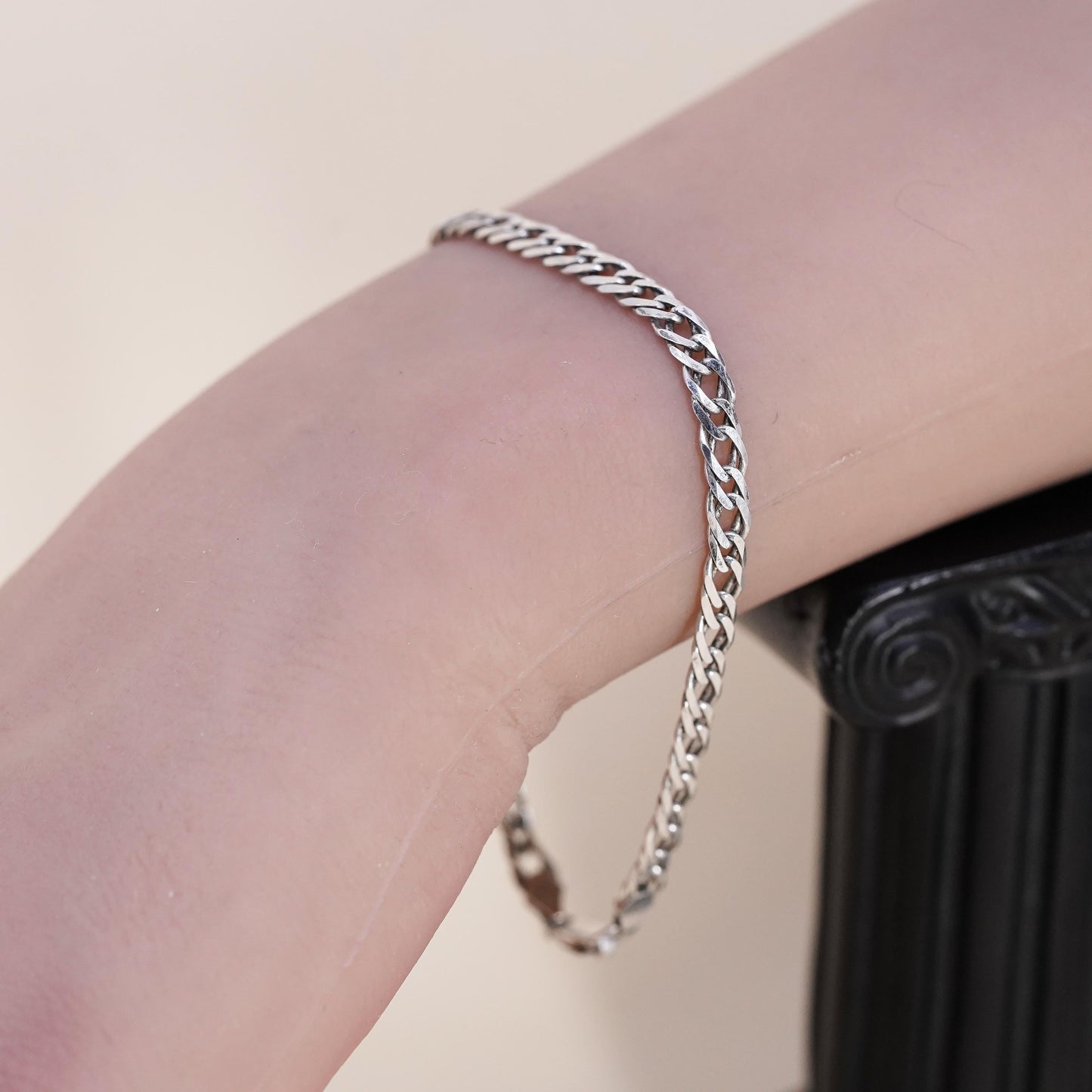 7.75”, 5mm, Vintage sterling 925 silver handmade curb bracelet