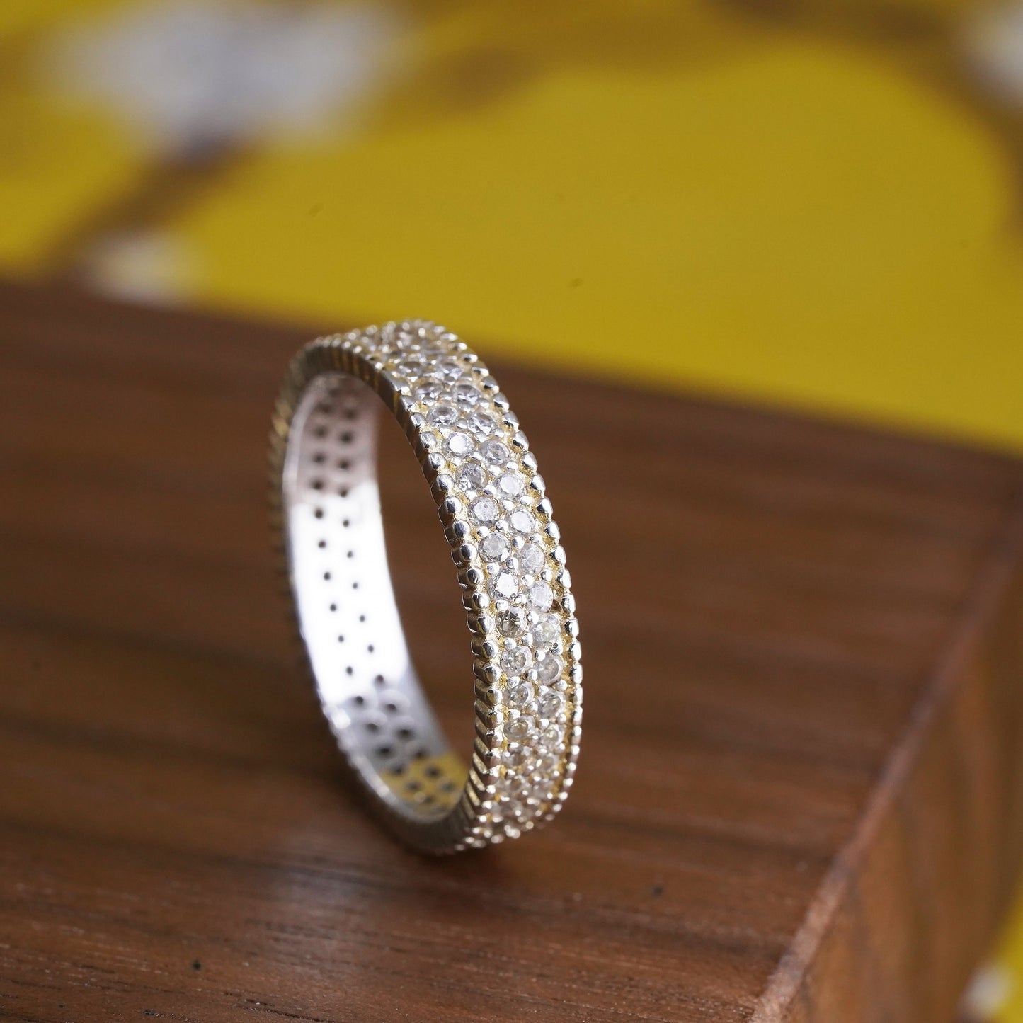 Size 7, vintage Sterling silver ring, 925 band with cluster cz