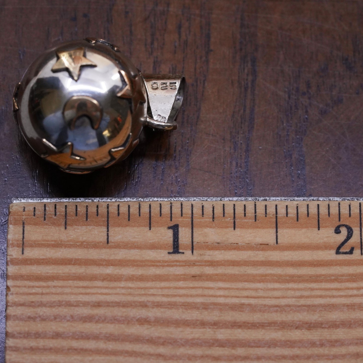 0.75” two tone Sterling silver polished chime harmony ball, 925 bell star moon