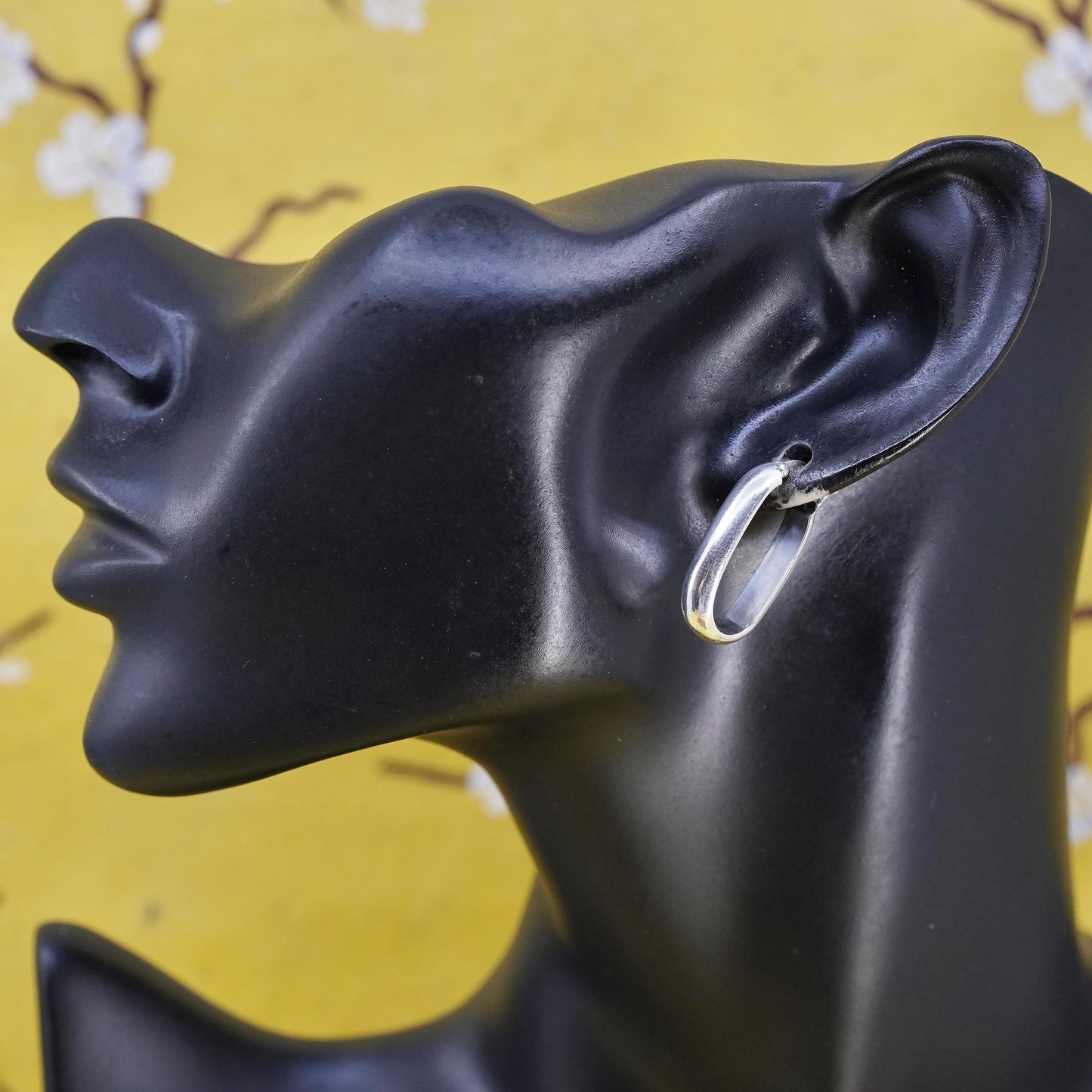 1”, Vintage modern simple Sterling silver handmade earrings, 925 oval hoops