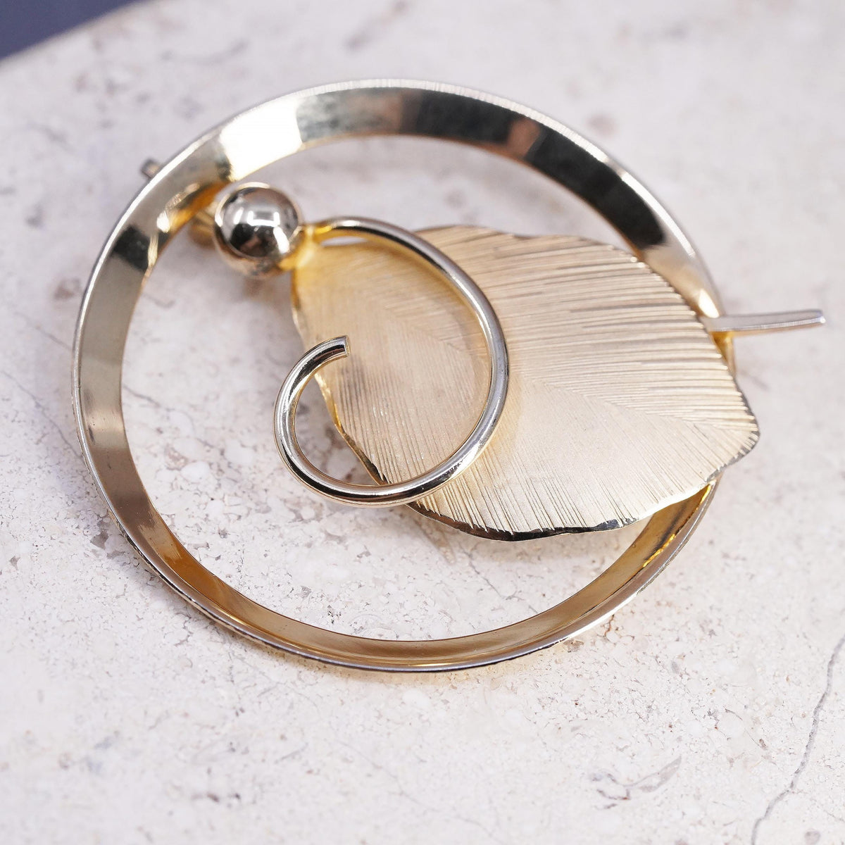 Vintage Bond Boyd vermeil gold over sterling silver brooch, 925 leaf circle pin