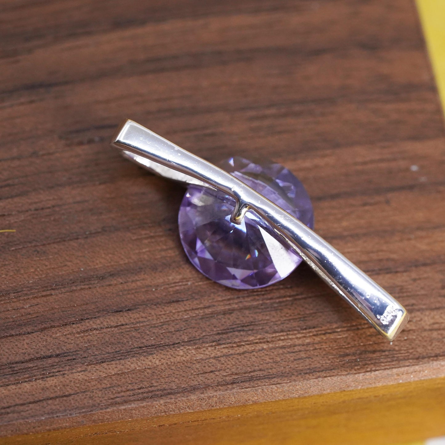 Vintage modern simple Sterling 925 silver pendant with circle amethyst