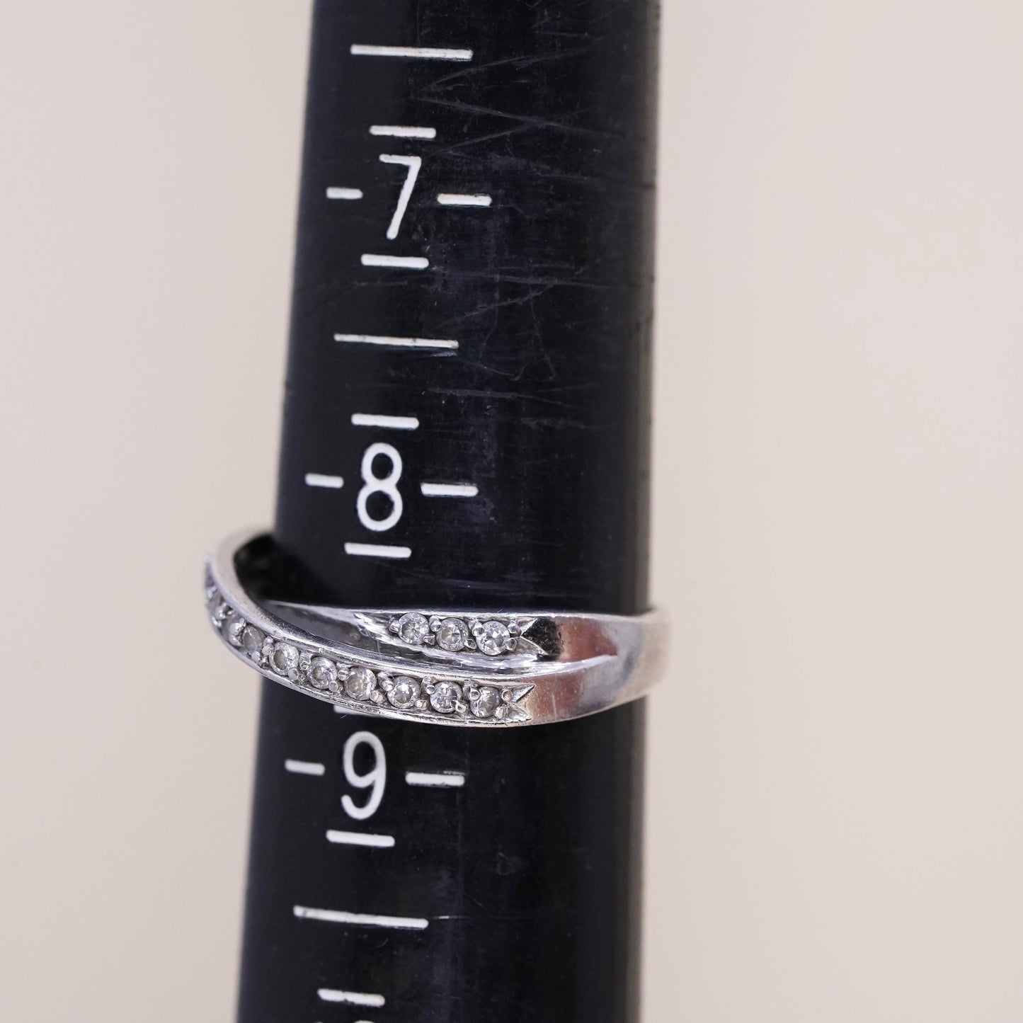 Size 8.5, Vintage sterling silver handmade ring, engagement ring with cz