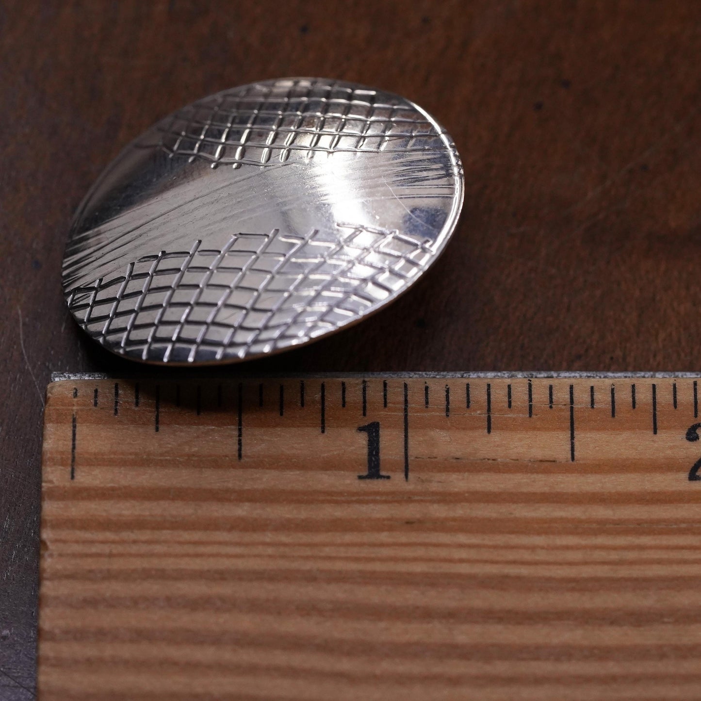 Vintage handmade single earring. Sterling 925 silver textured disc stud