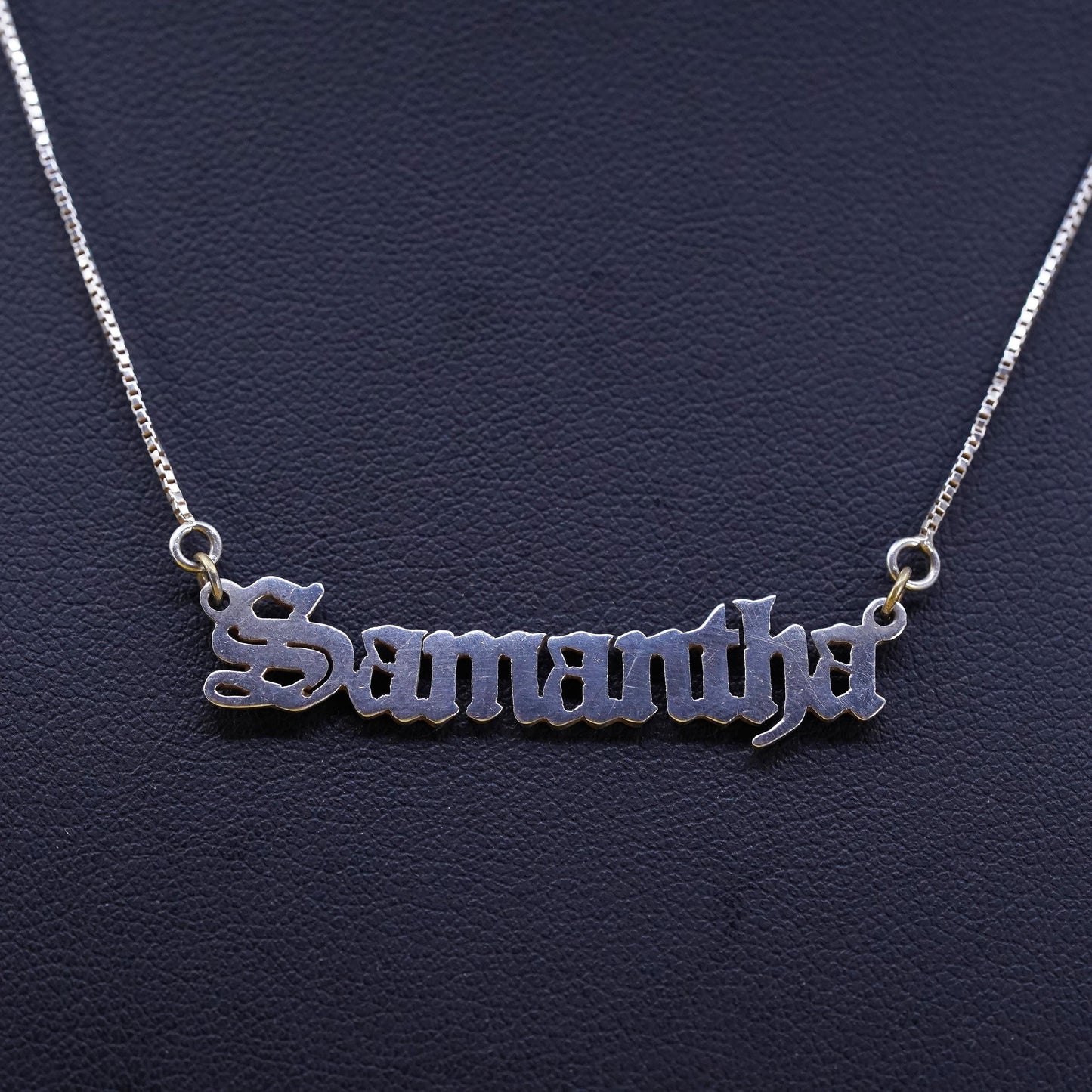 16+1" 1mm, vintage Sterling silver necklace, 925 box chain with name “Samantha”