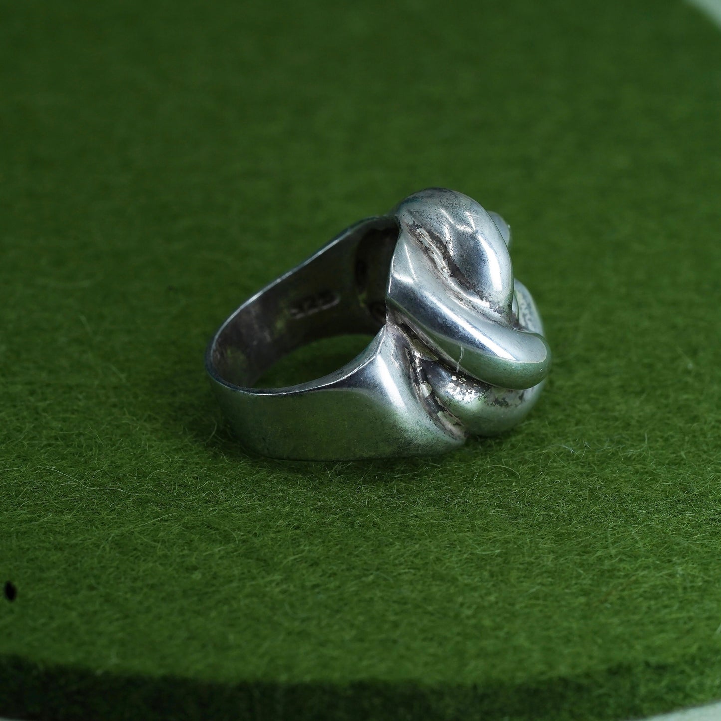 Size 7.75, VTG Mexican sterling silver handmade entwined ring, 925 floral band