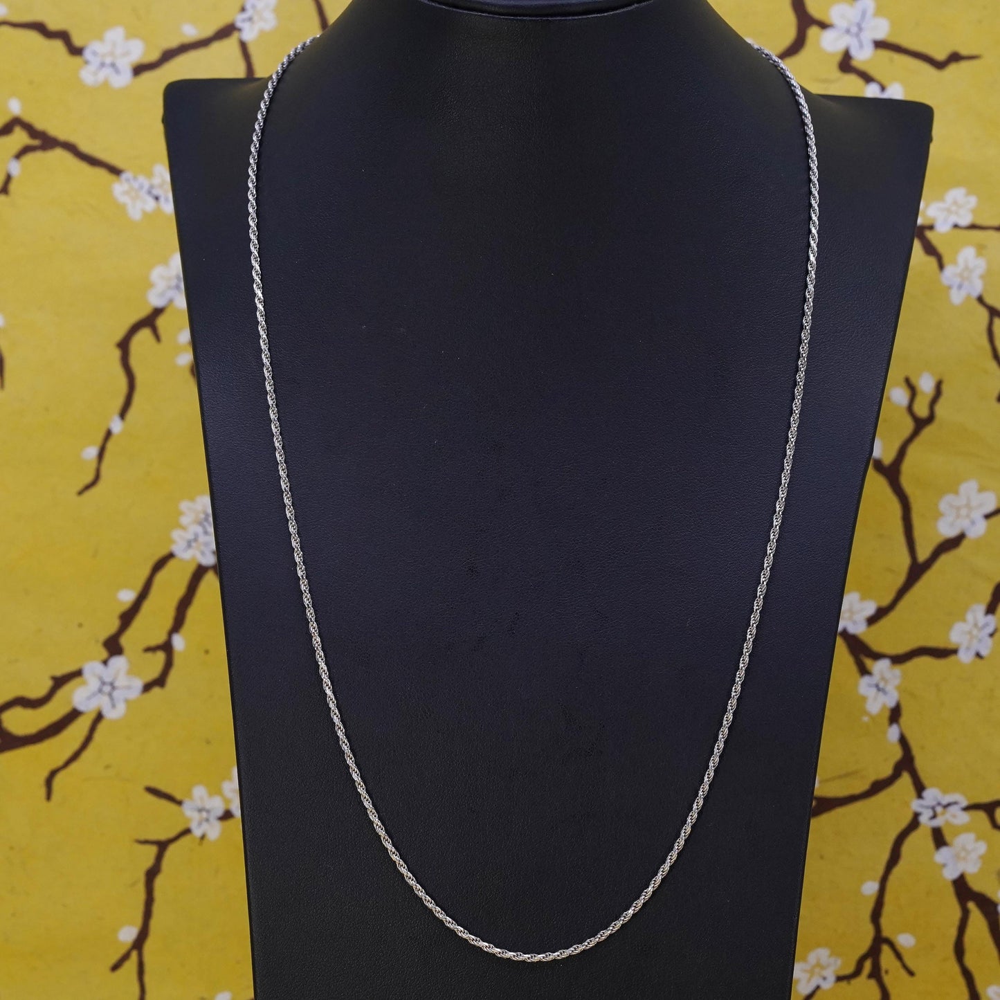 24" 2mm, vintage faded gold over Sterling silver necklace, Italy 925 rope chain