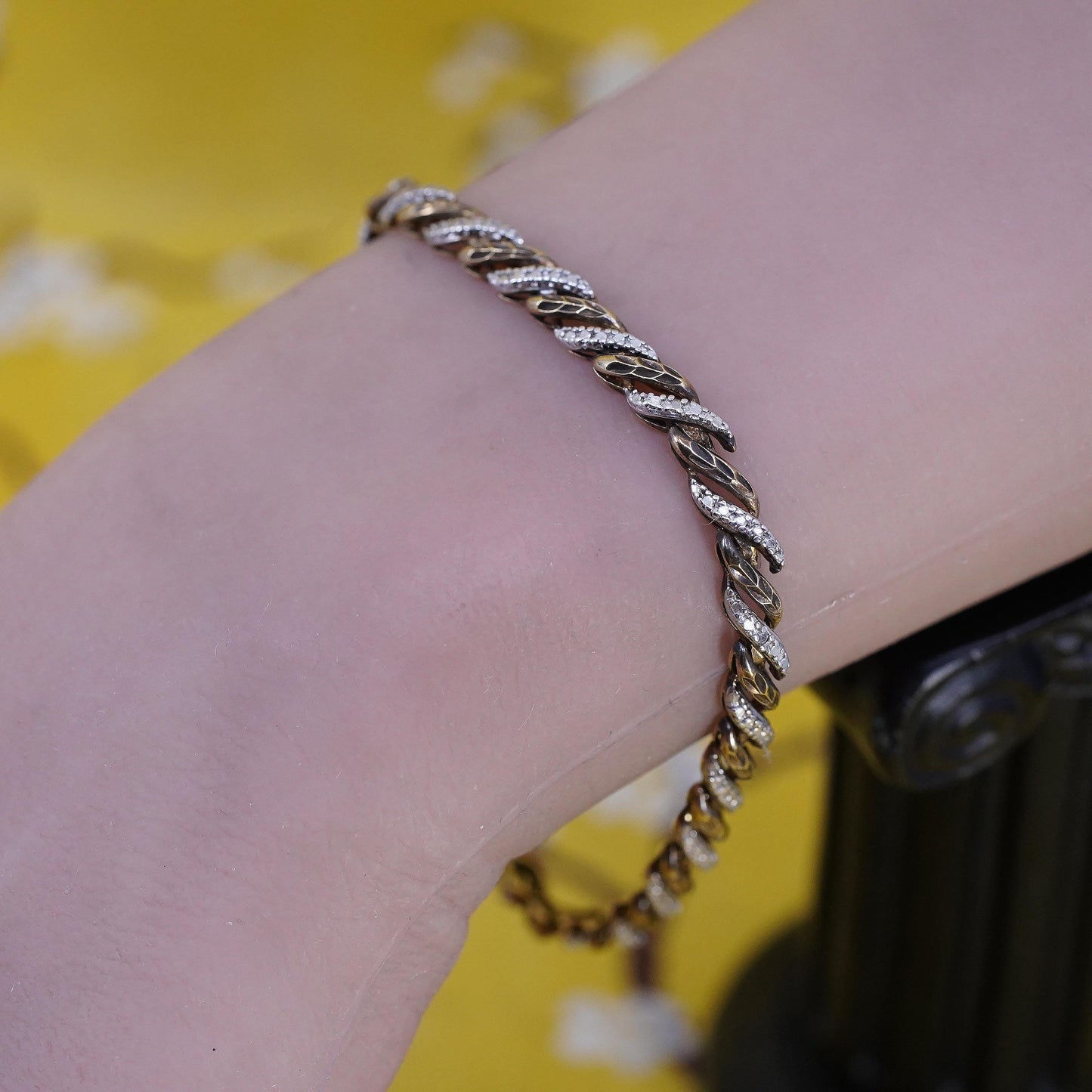 7.25”, vermeil gold over Sterling silver tennis bracelet 925 San Marco diamonds