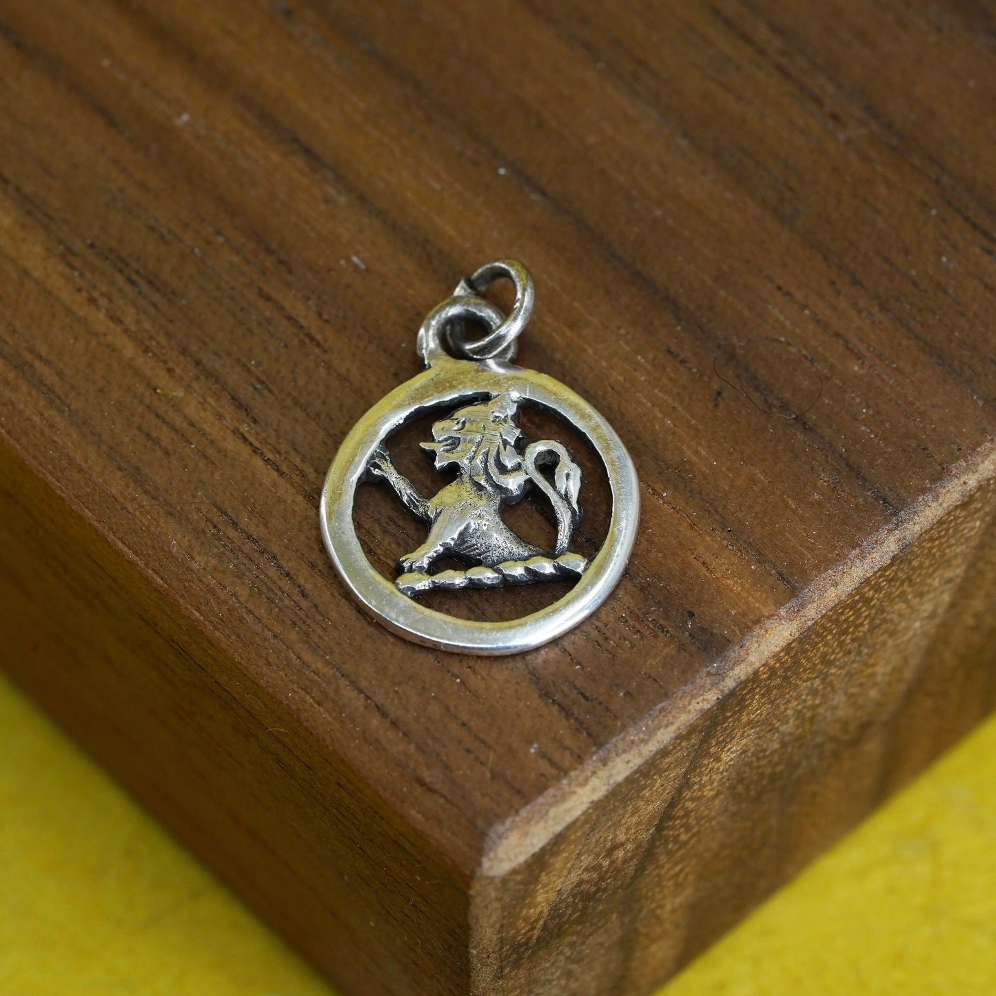 Vintage Sterling silver handmade pendant, 925 lion charm