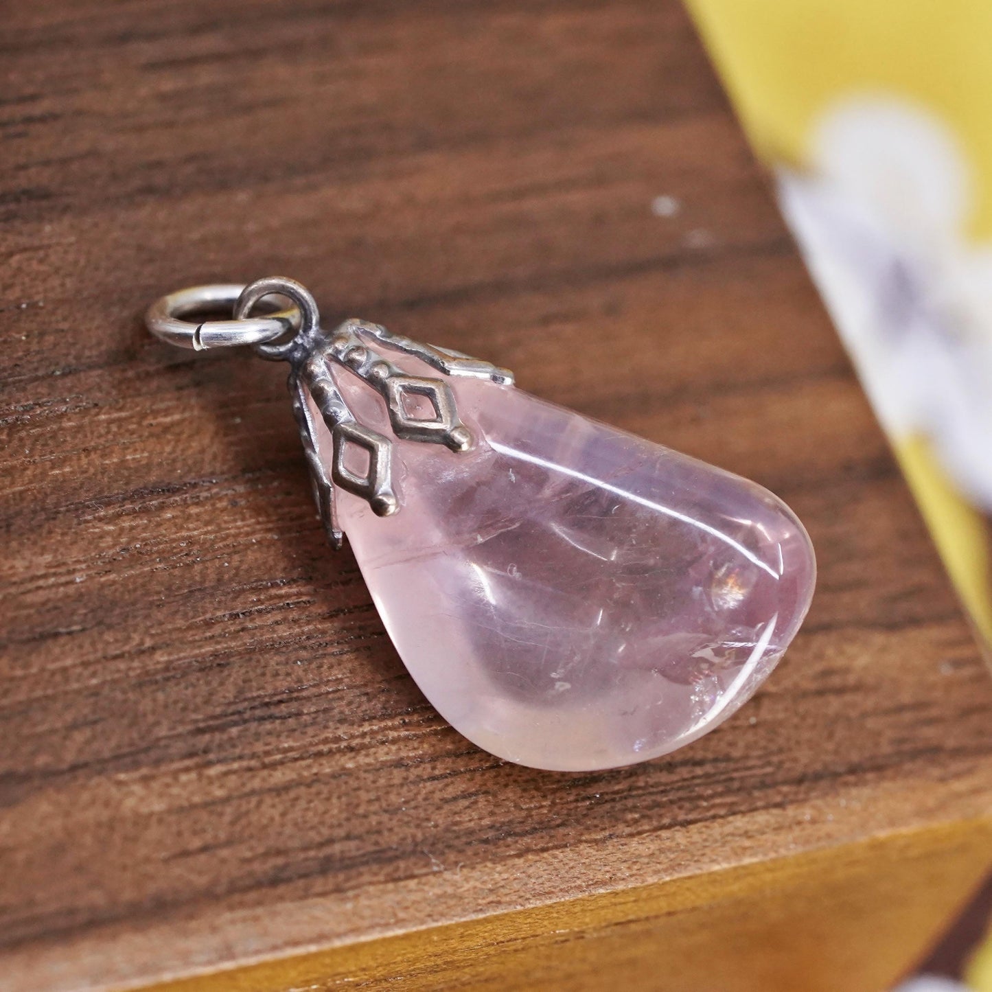 Vintage Sterling 925 silver handmade pendant with pink quartz nugget