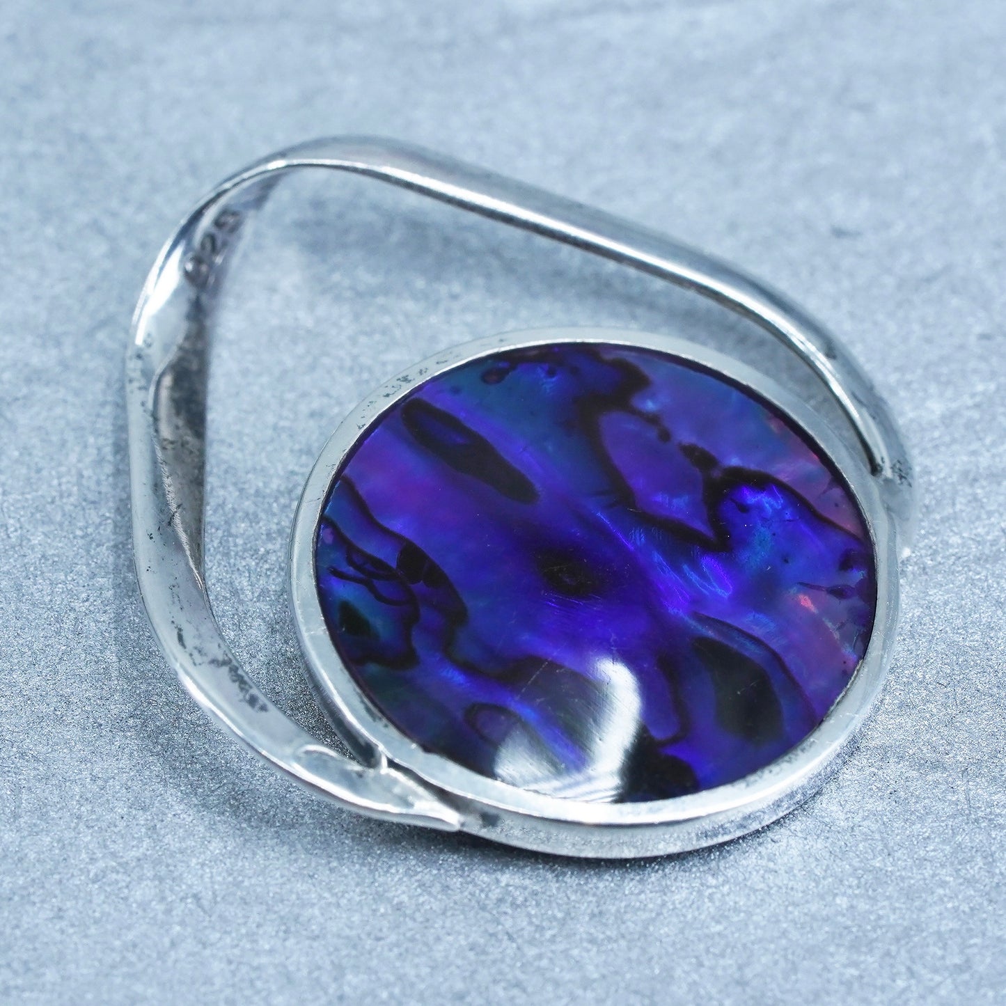sterling 925 silver resin circle double sided pendant abalone mother of pearl