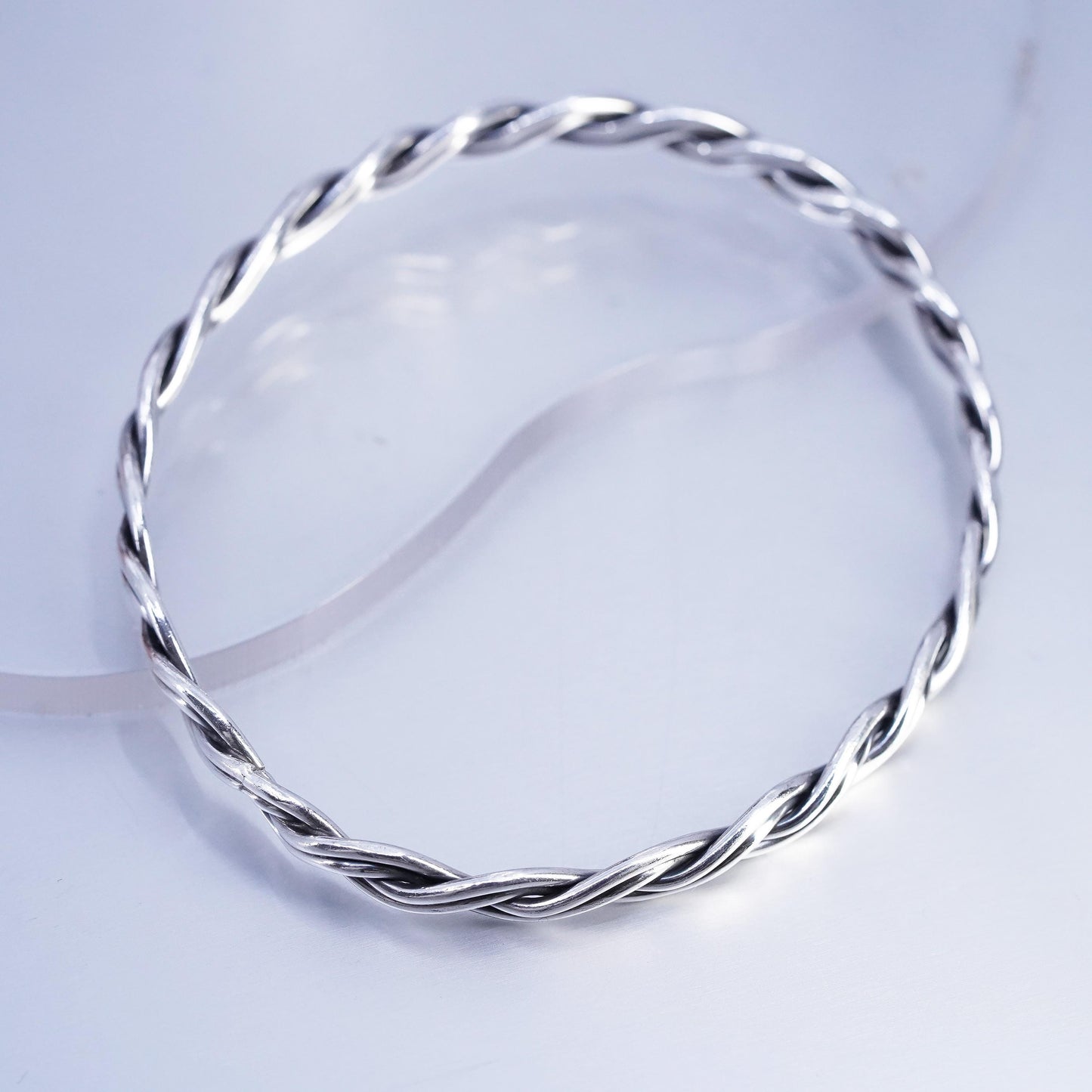 8”, VTG Sterling 925 silver handmade bracelet, wide woven braided cable bangle