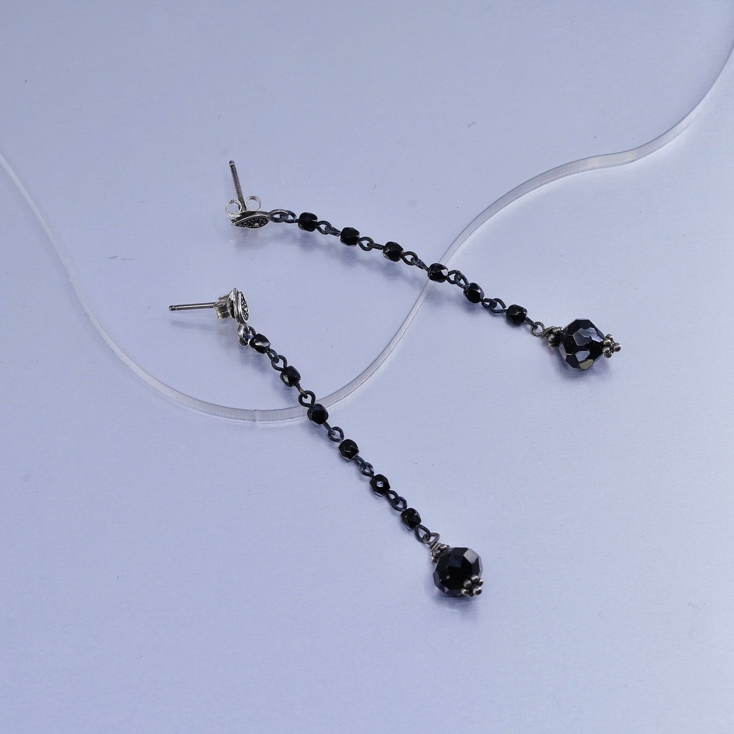 Vintage Sterling 925 silver handmade earrings with black crystal beads