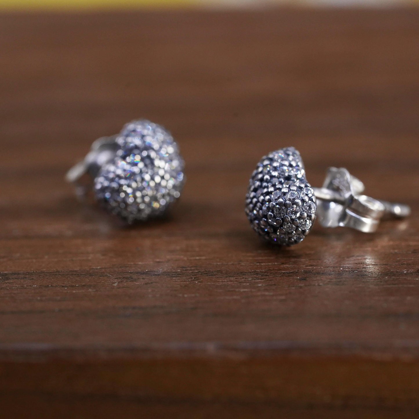 VTG Pandora ALE Sterling silver handmade earrings, 925 heart studs cluster cz