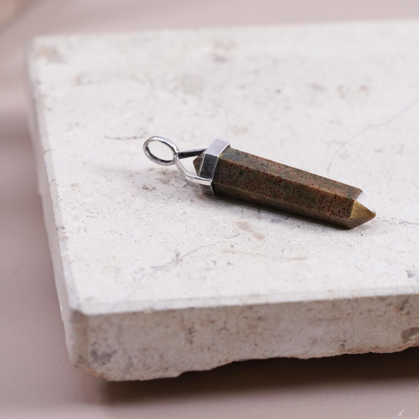 Vintage handmade sterling 925 silver charm pendant healing crystal bloodstone