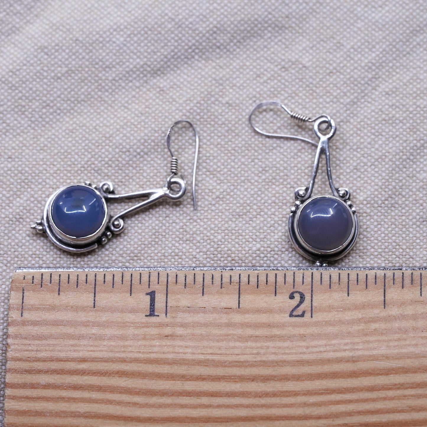 Vintage Sterling 925 silver handmade earrings with blue chalcedony beads
