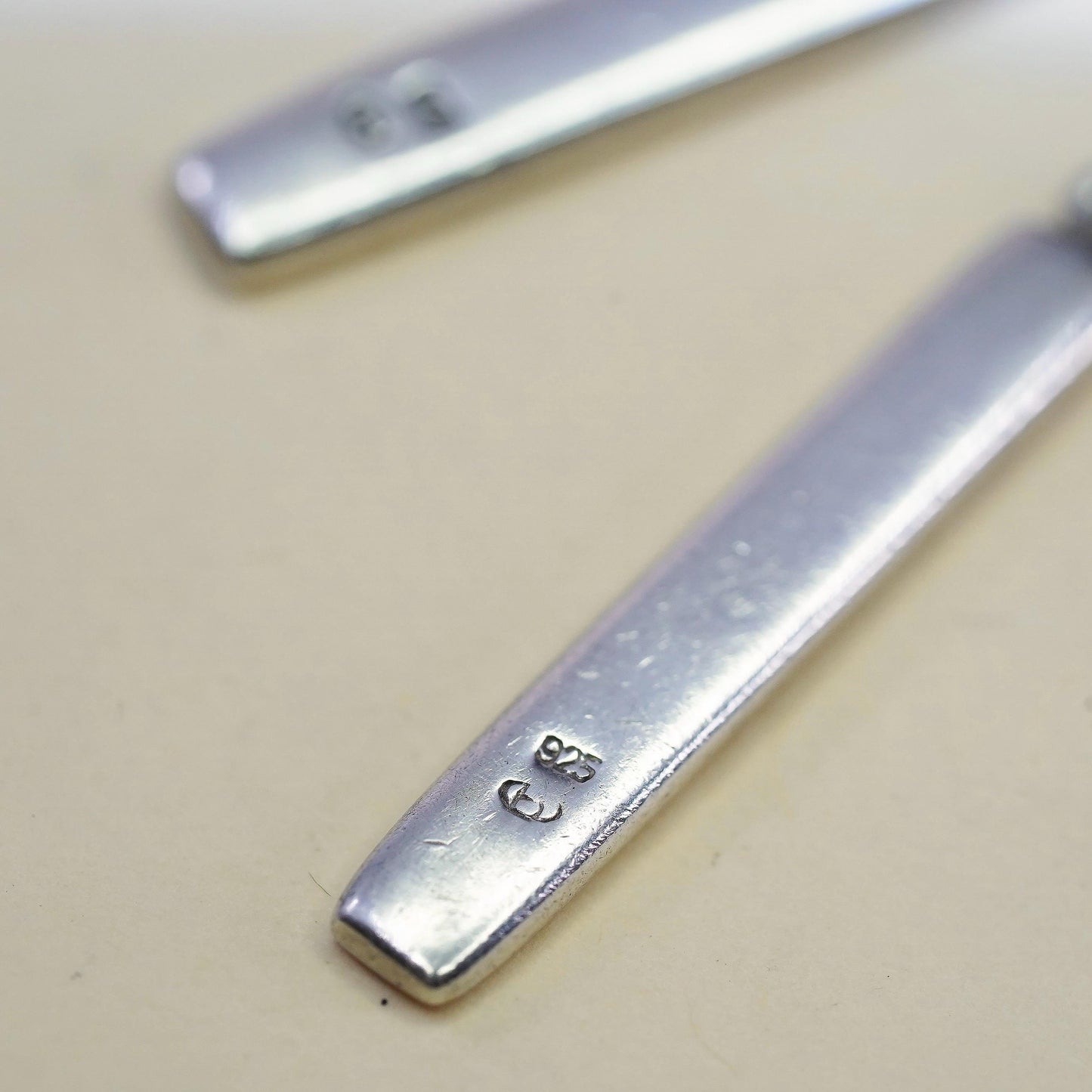 Vintage Sterling silver handmade earrings, 925 long dangles with enamel inlay
