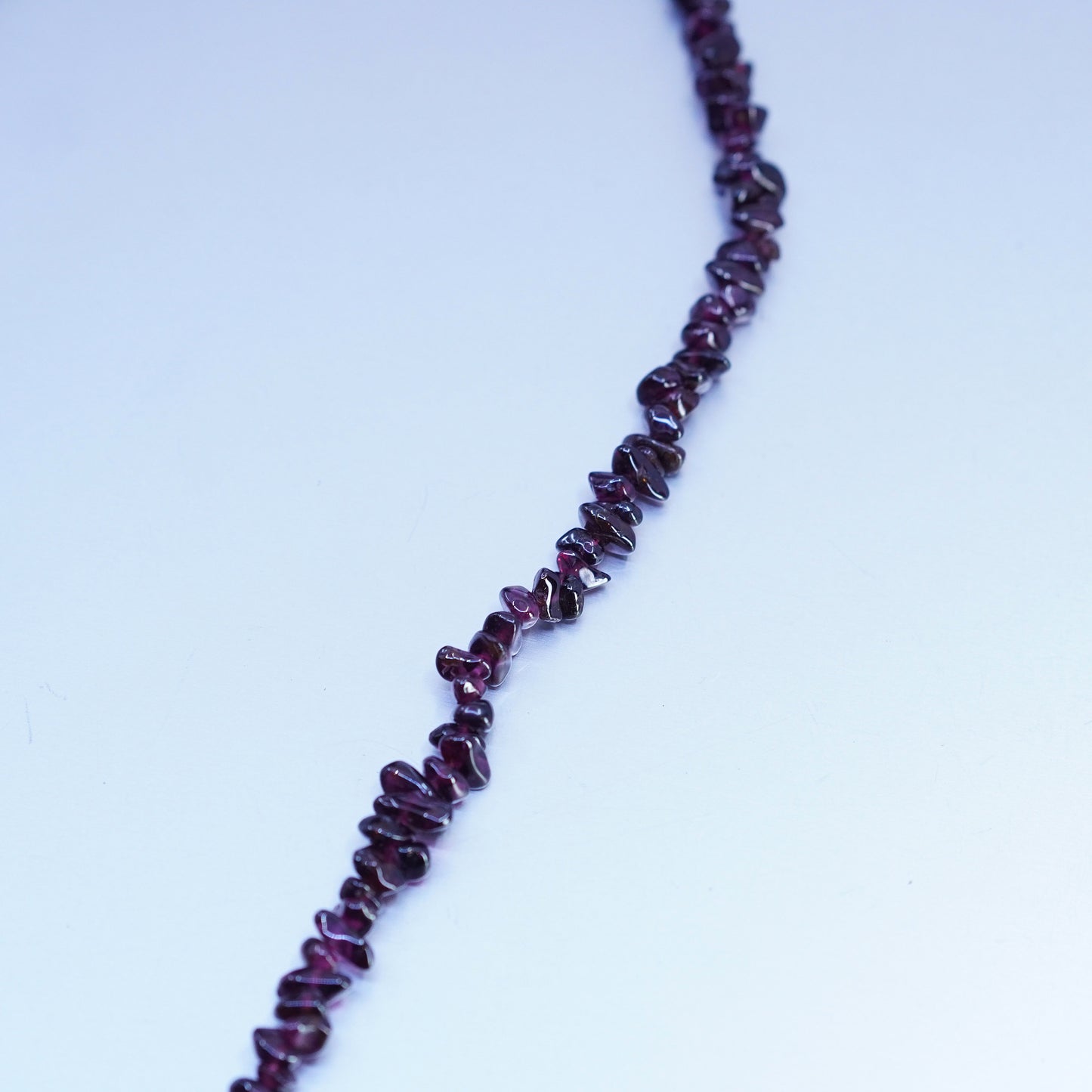 16”, native American Sterling 925 silver garnet beads necklace square pendant