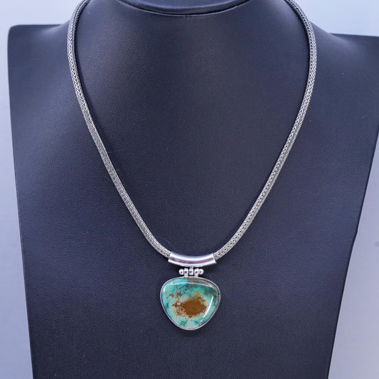 16", vintage Sterling 925 silver bold wheat chain necklace turquoise pendant