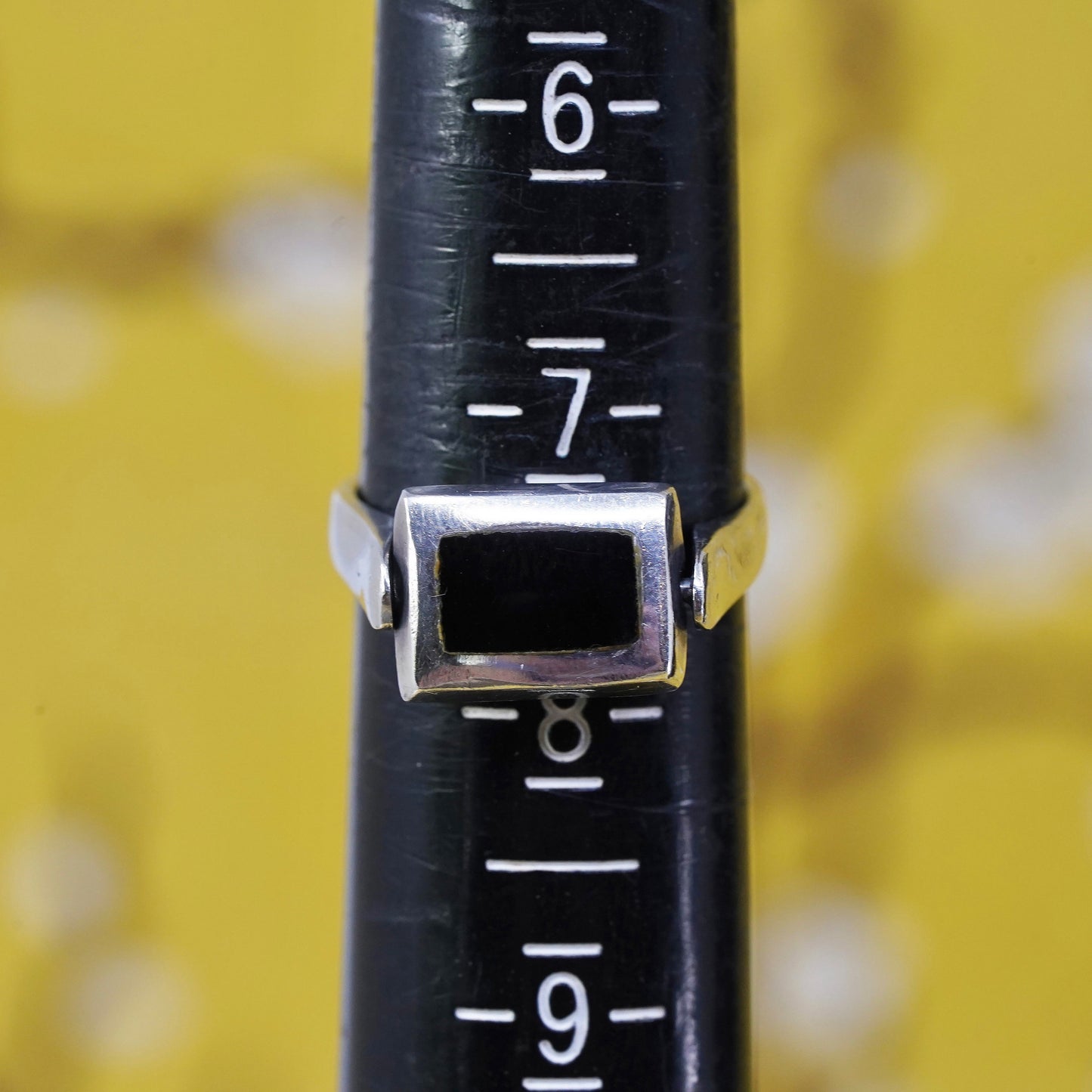 Size 7.5, Sterling silver double sided ring, 925 band with onyx mother of pearl