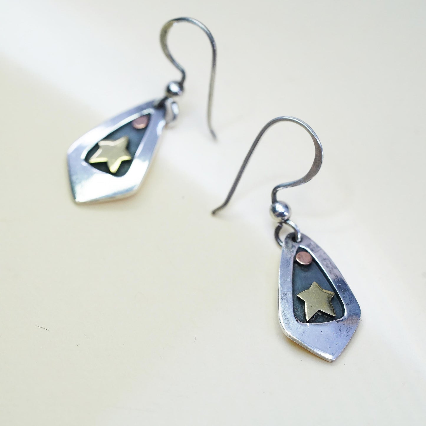 Far Fetched triple tone Sterling 925 Silver Teardrop Earrings with brass star