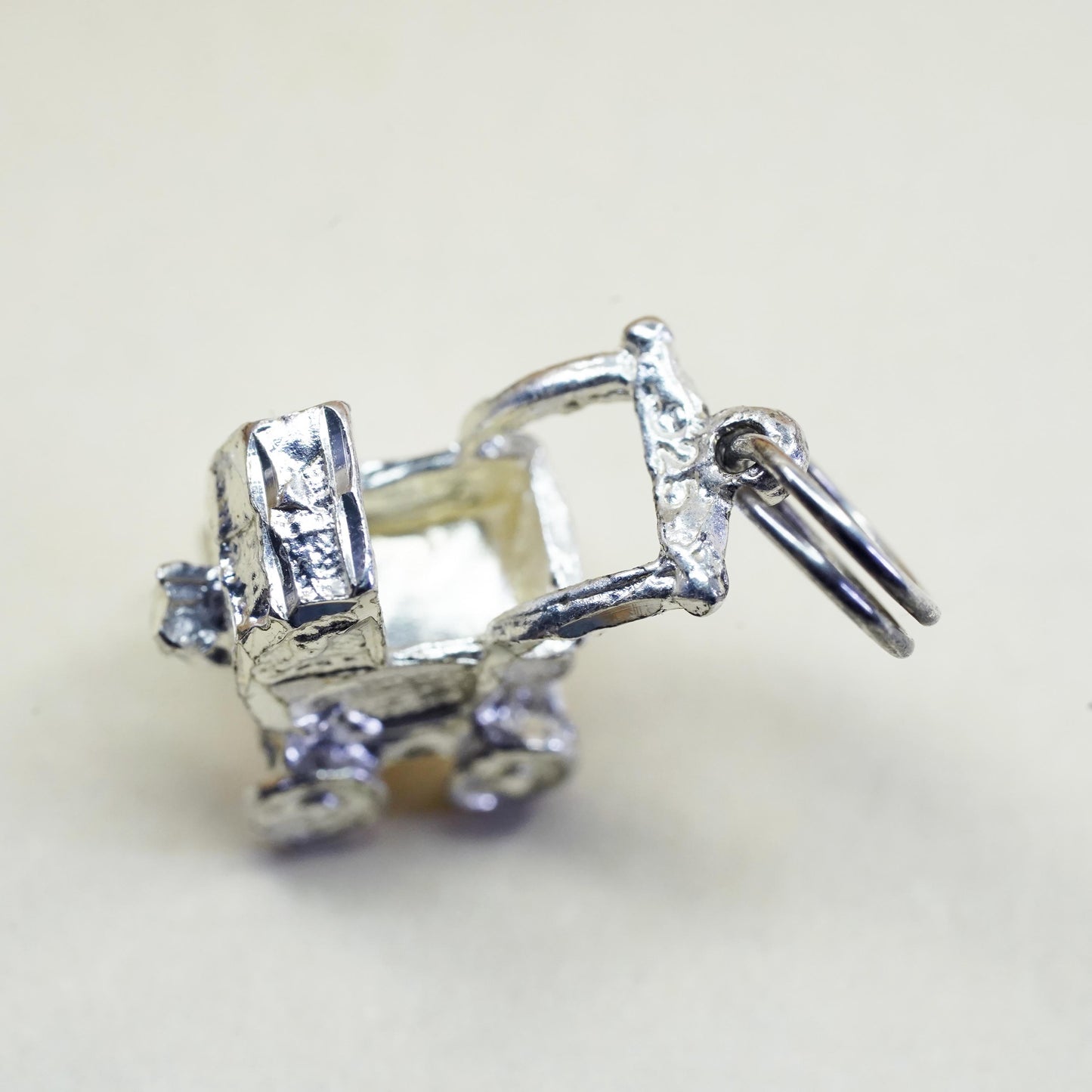 Vintage baby stroller sterling silver handmade pendant, 925 charm