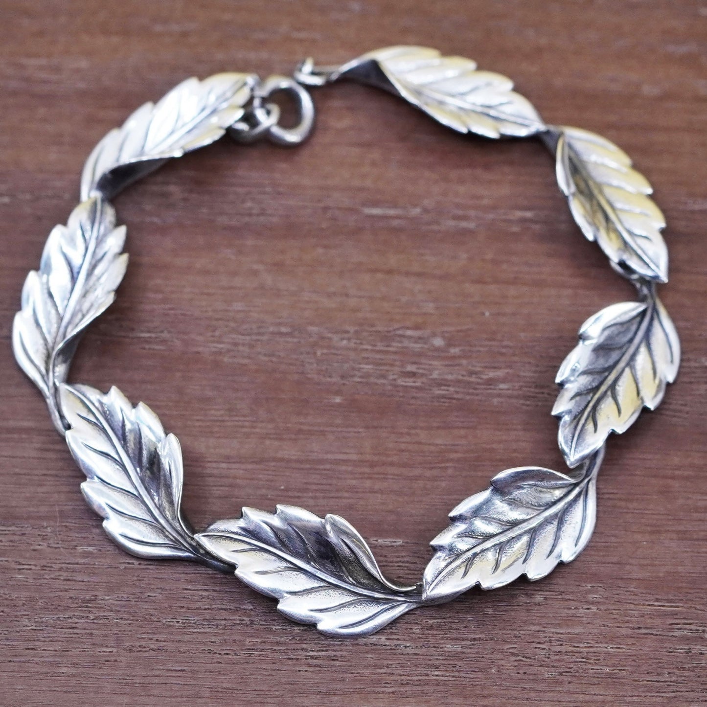 6.75”, vintage Beau Sterling silver handmade bracelet, 925 leafy chain