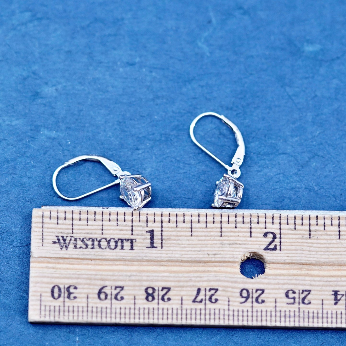 Vintage sterling silver earrings, solid 925 silver with cz dangles