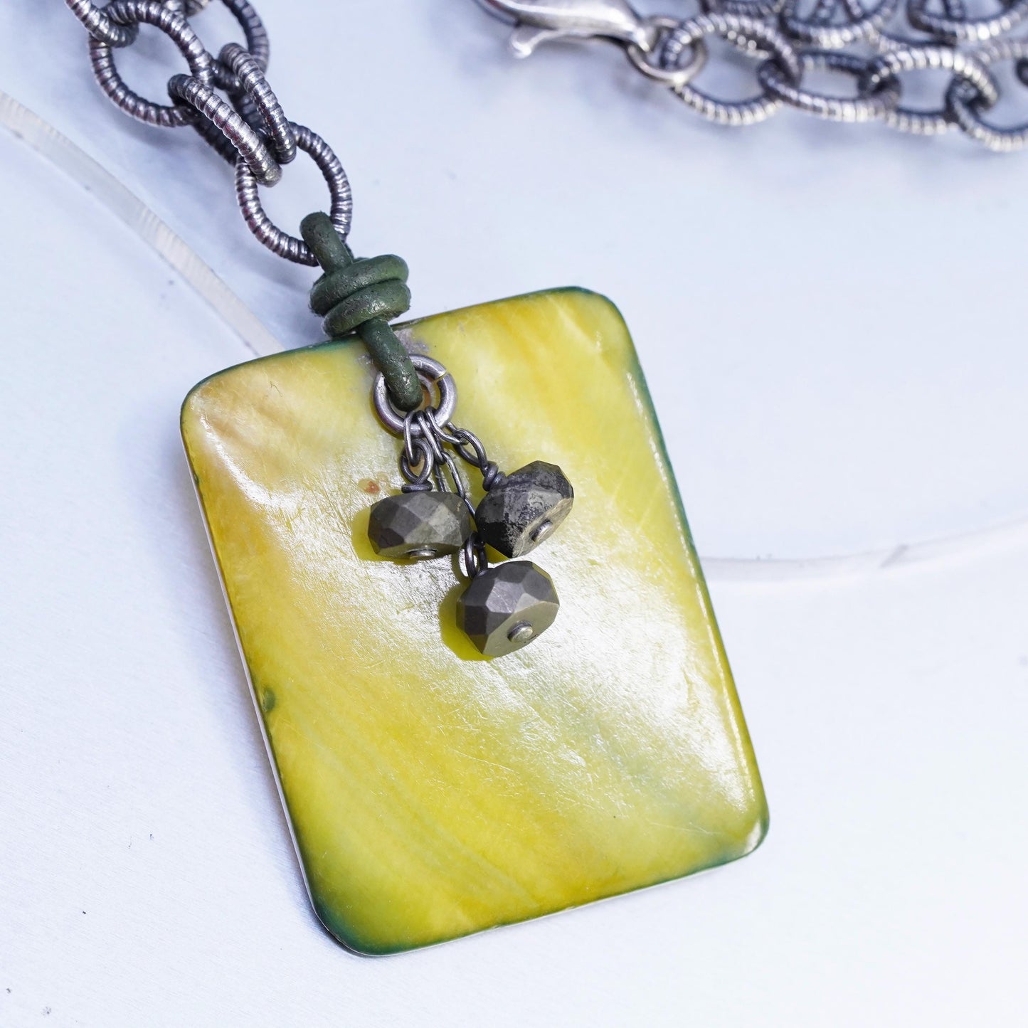 18", Silpada Sterling 925 Silver Green Mother of Pearl Pyrite Necklace N1133