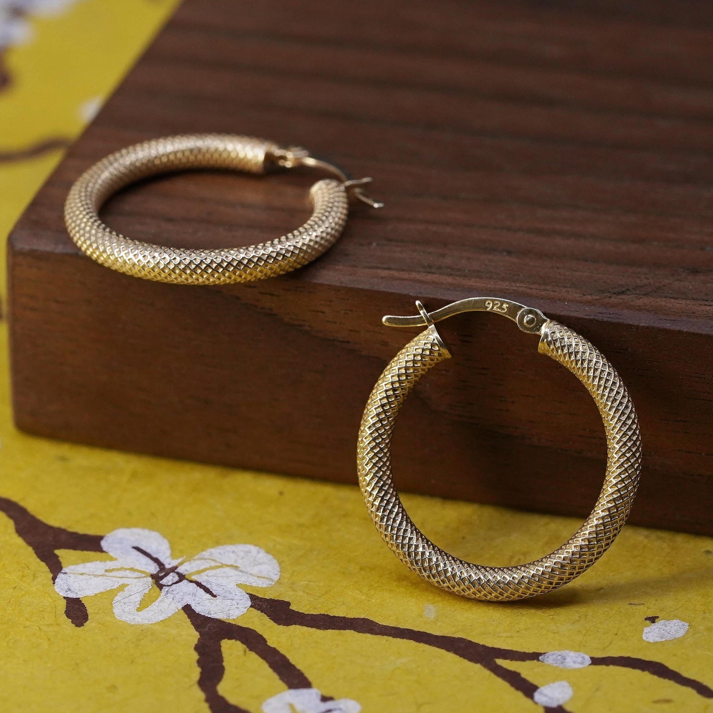 0.75”, Vintage Italian vermeil gold over Sterling silver earrings, 925 hoops