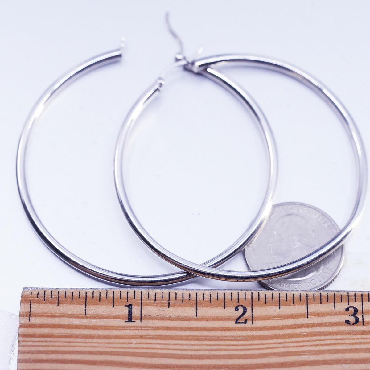 2", vintage Sterling silver handmade earrings, textured oval 925 hoops