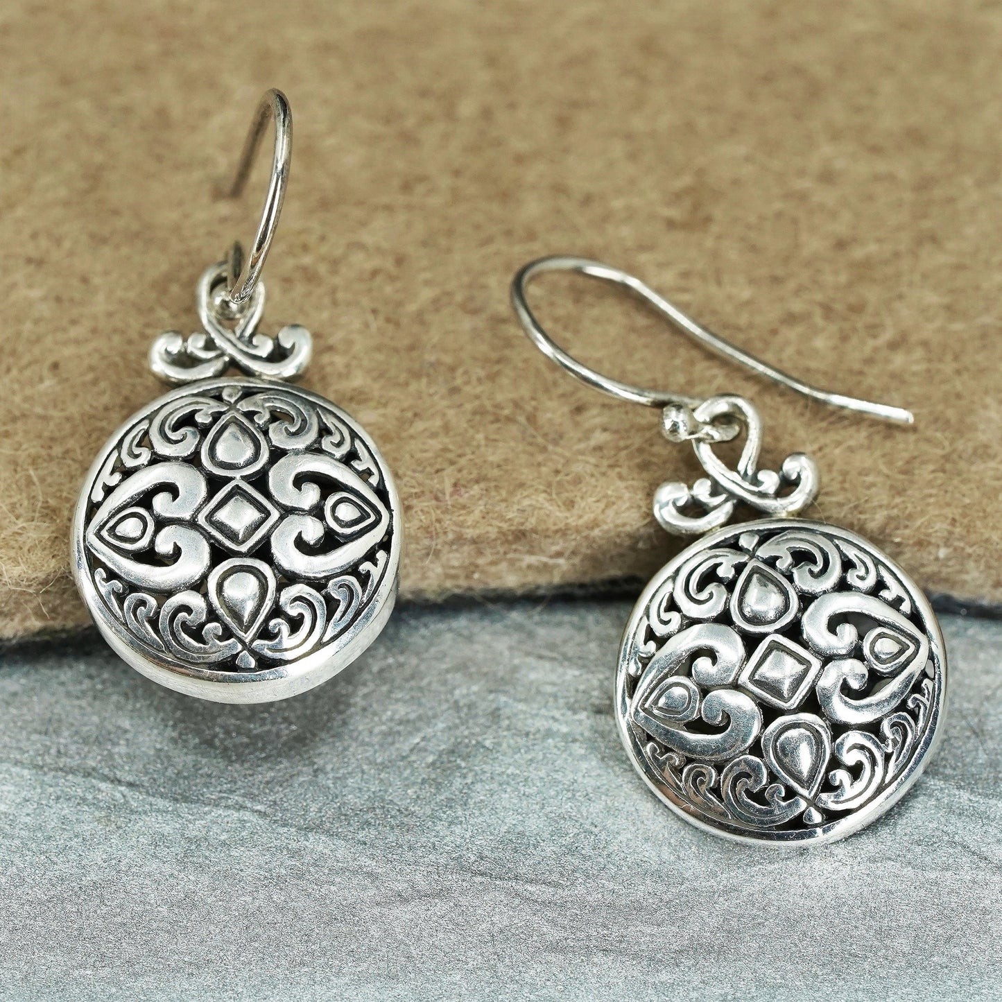 vintage ATI Sterling 925 Silver Pierced circle Earrings with beads