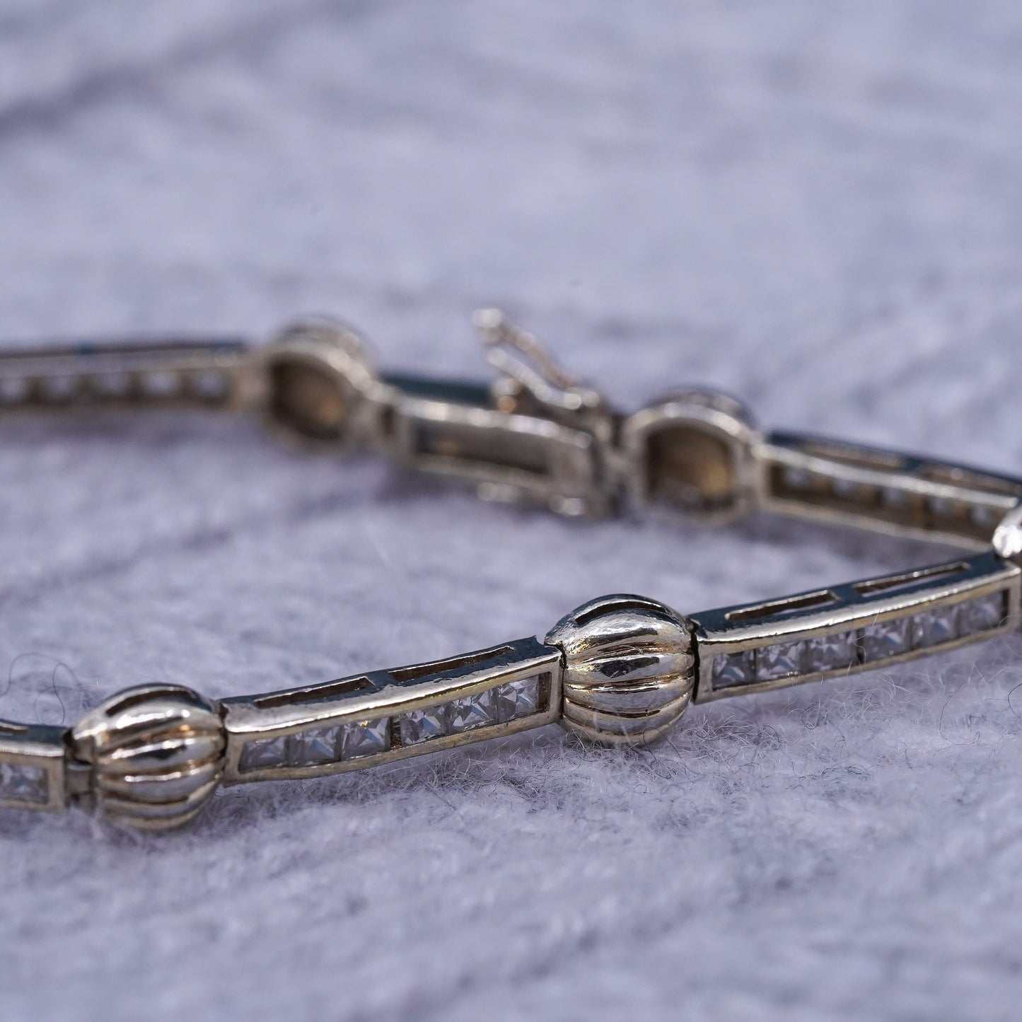 7”, vintage vermeil gold over sterling 925 silver tennis bracelet with cz