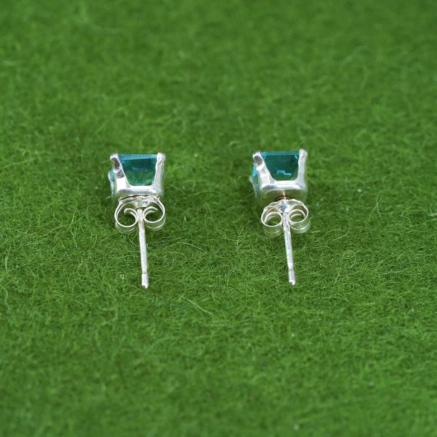 sterling silver earrings with square blue topaz details, 925 silver studs