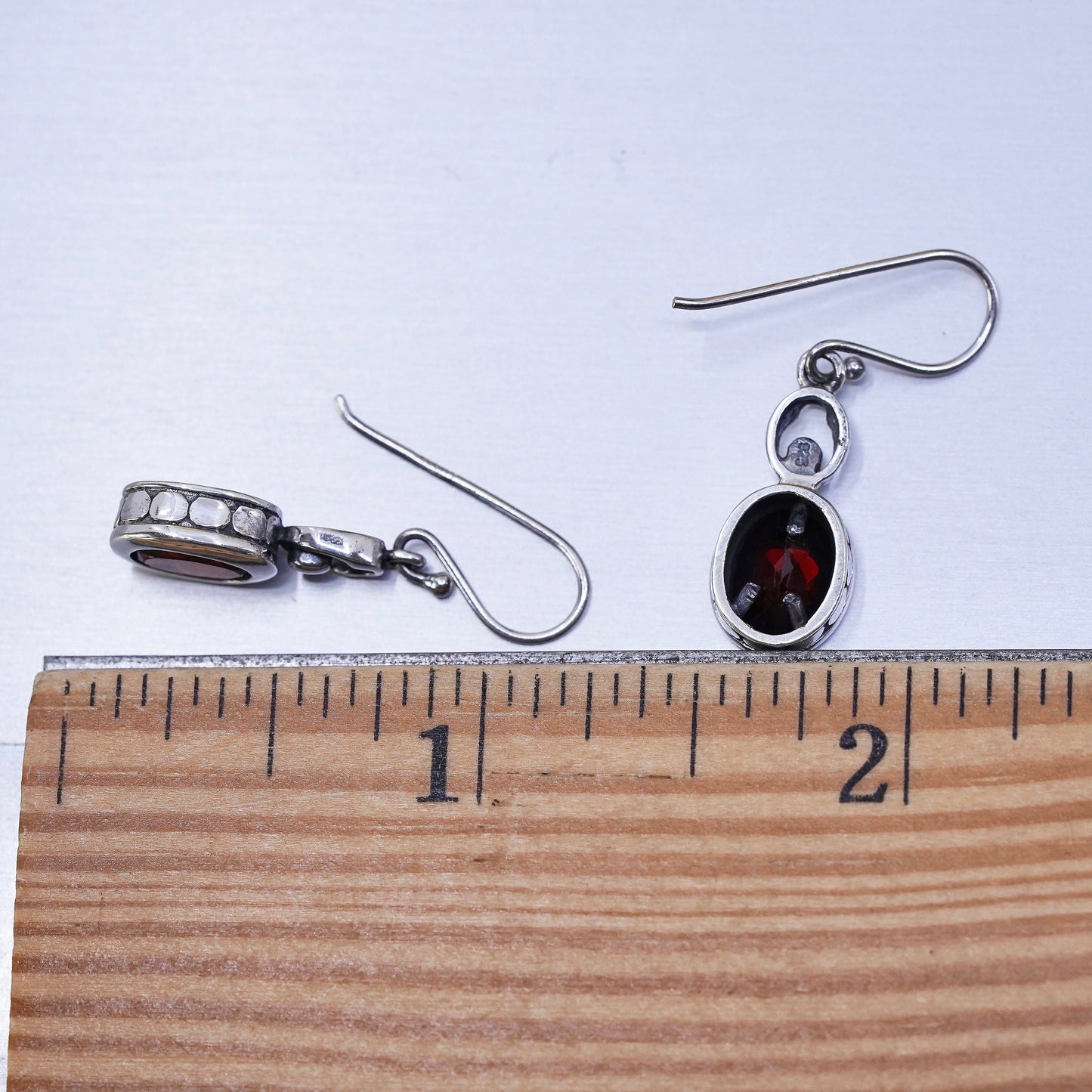 Vintage LUC Sterling 925 silver handmade earrings with ruby