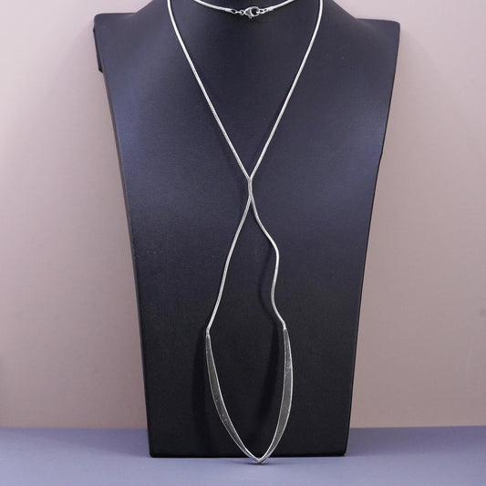 24", Matrix Sterling Silver Sculptural V 5.5” drop Pendant Necklace Snake Chain