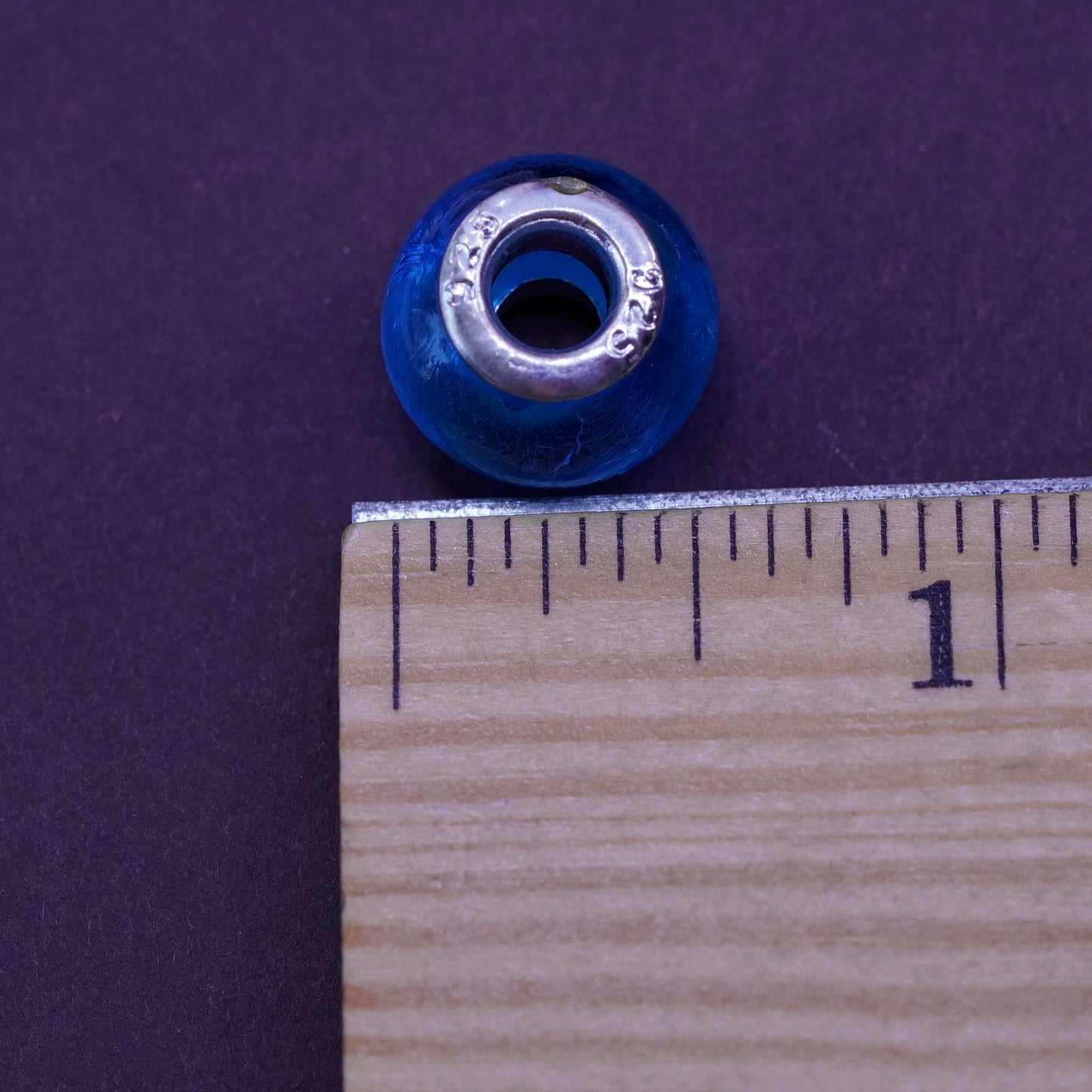 Vintage handmade blue Murano glass bead Sterling 925 silver charm