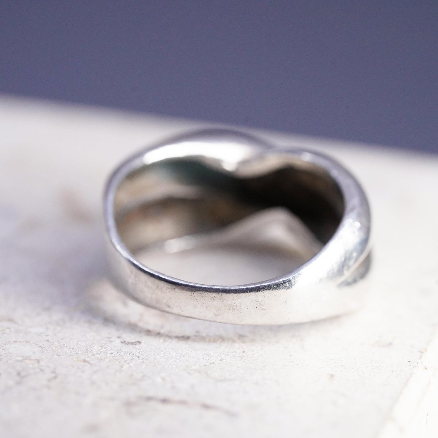 Size 7, vintage sterling silver handmade ring, statement ribbed ring