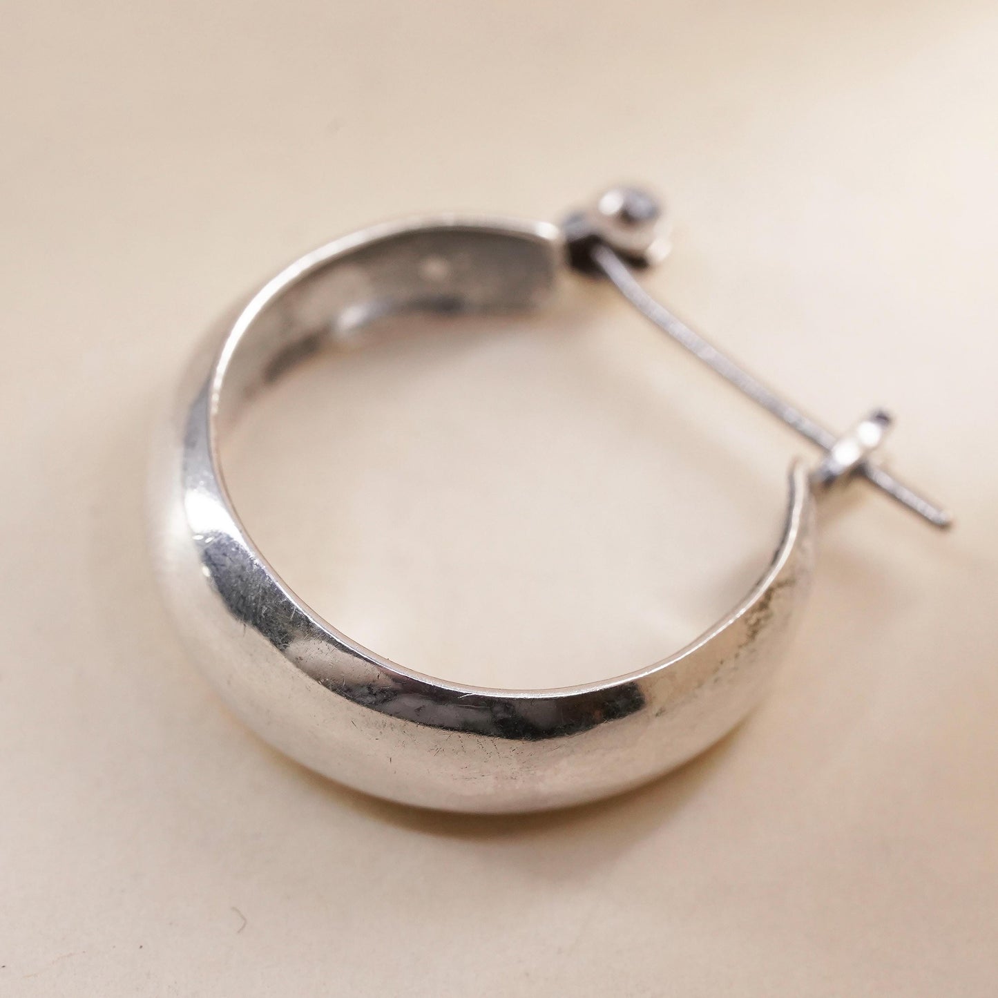 1”, Vintage sterling silver single earring, 925 wide huggie hoop