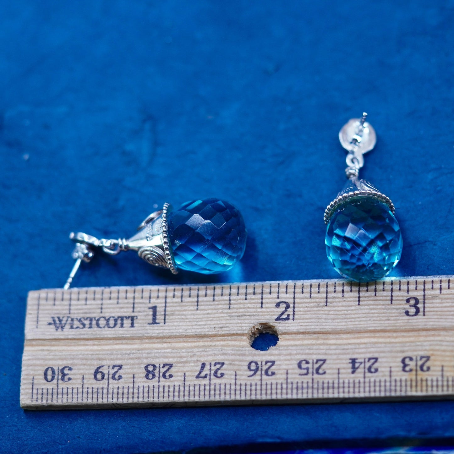 Sajen Sterling Silver 925 blue crystal teardrop earrings | handmade Jewelry