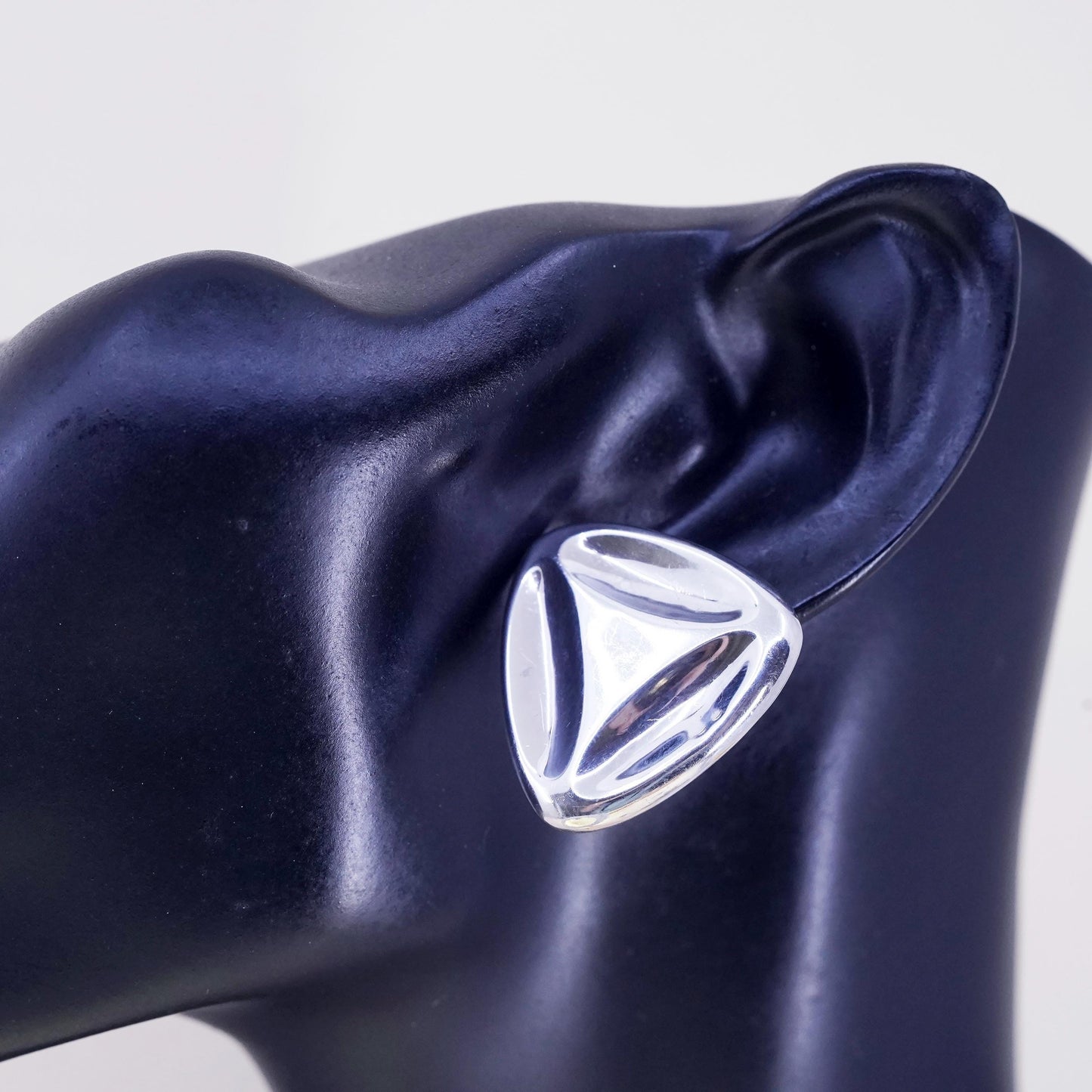 Vintage Sterling silver handmade earrings, 925 triangular studs, minimalist