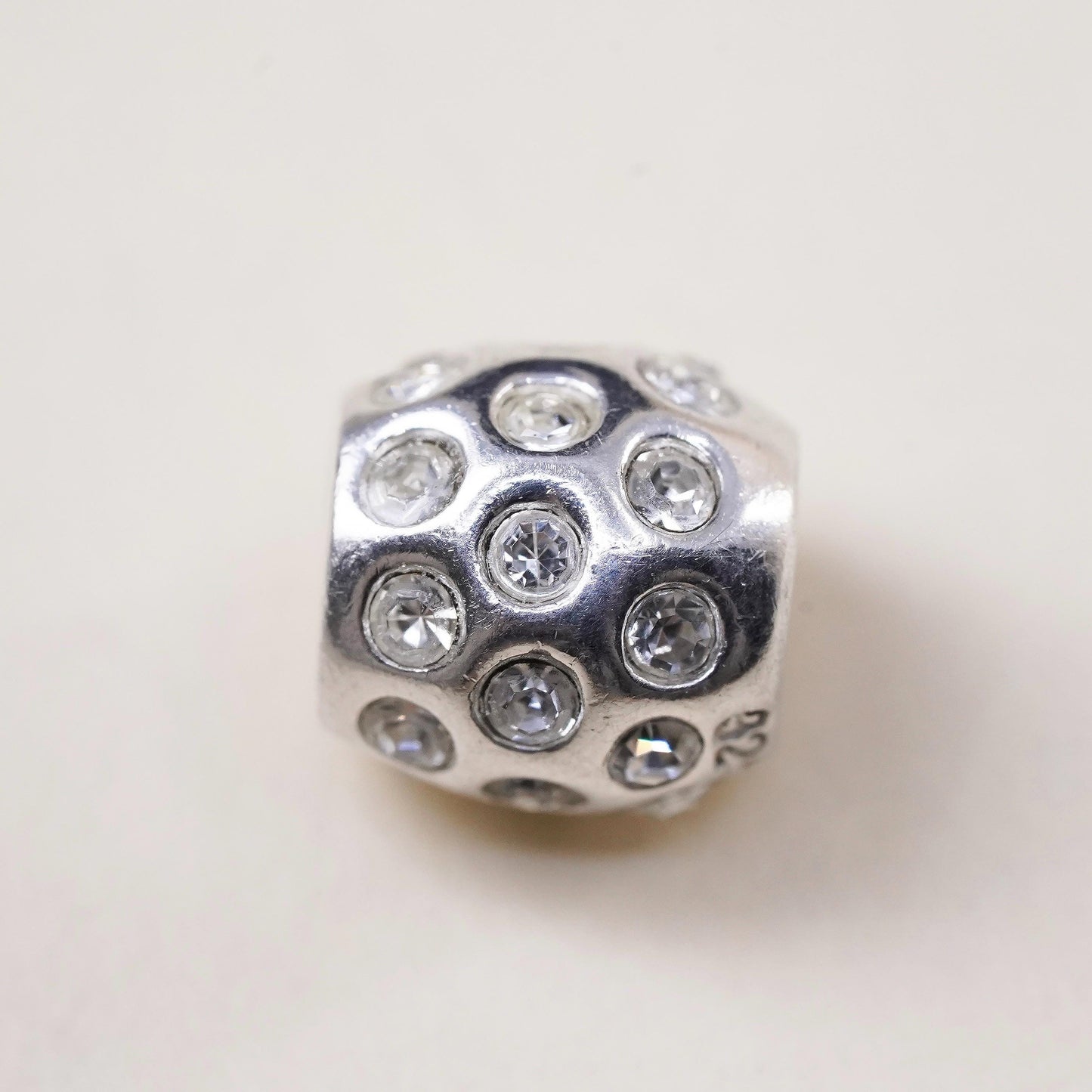 Vintage sterling silver handmade pendant, 925 bead charm with cluster cz
