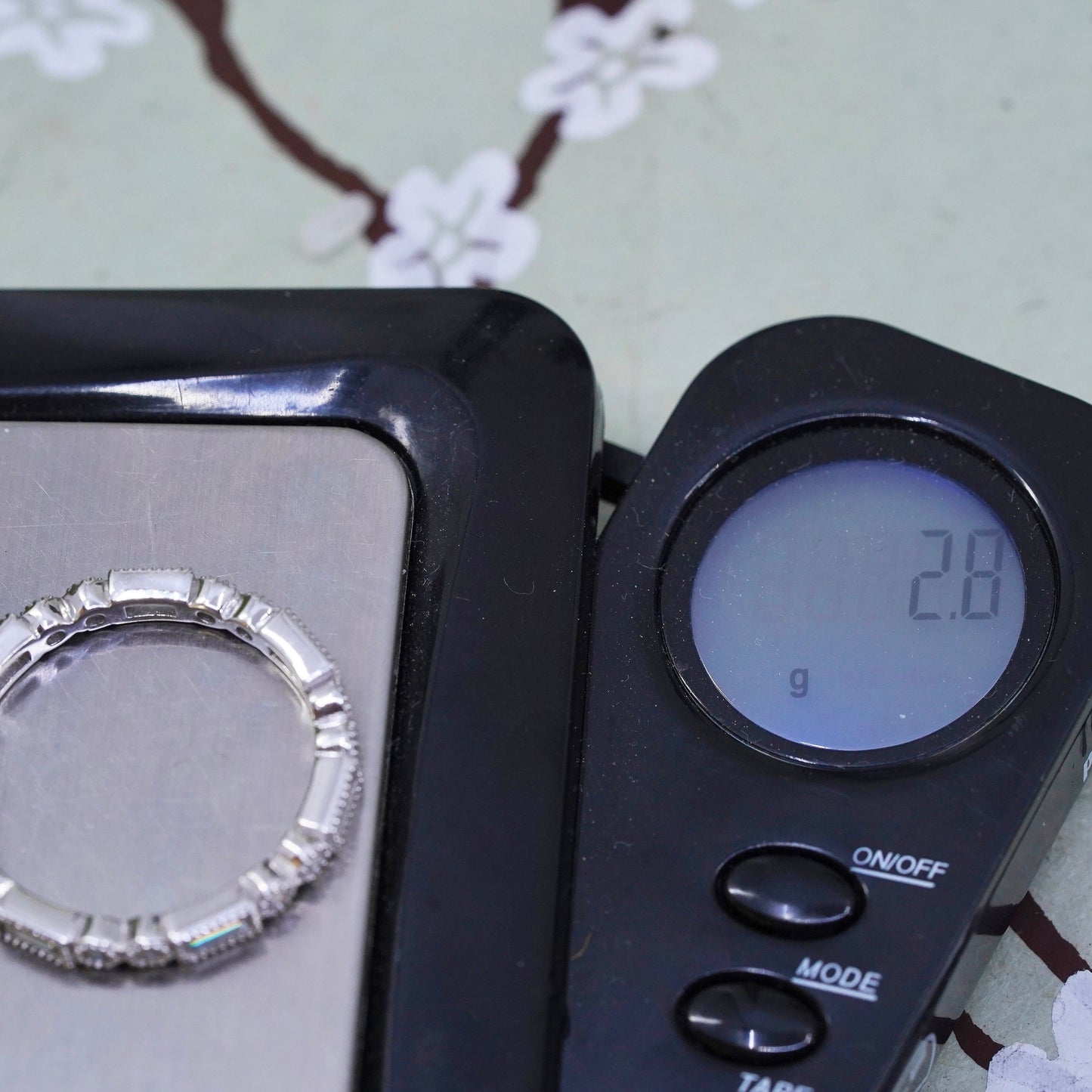 Size 10, Vietnam sterling 925 silver ring with cluster CZ, stackable band